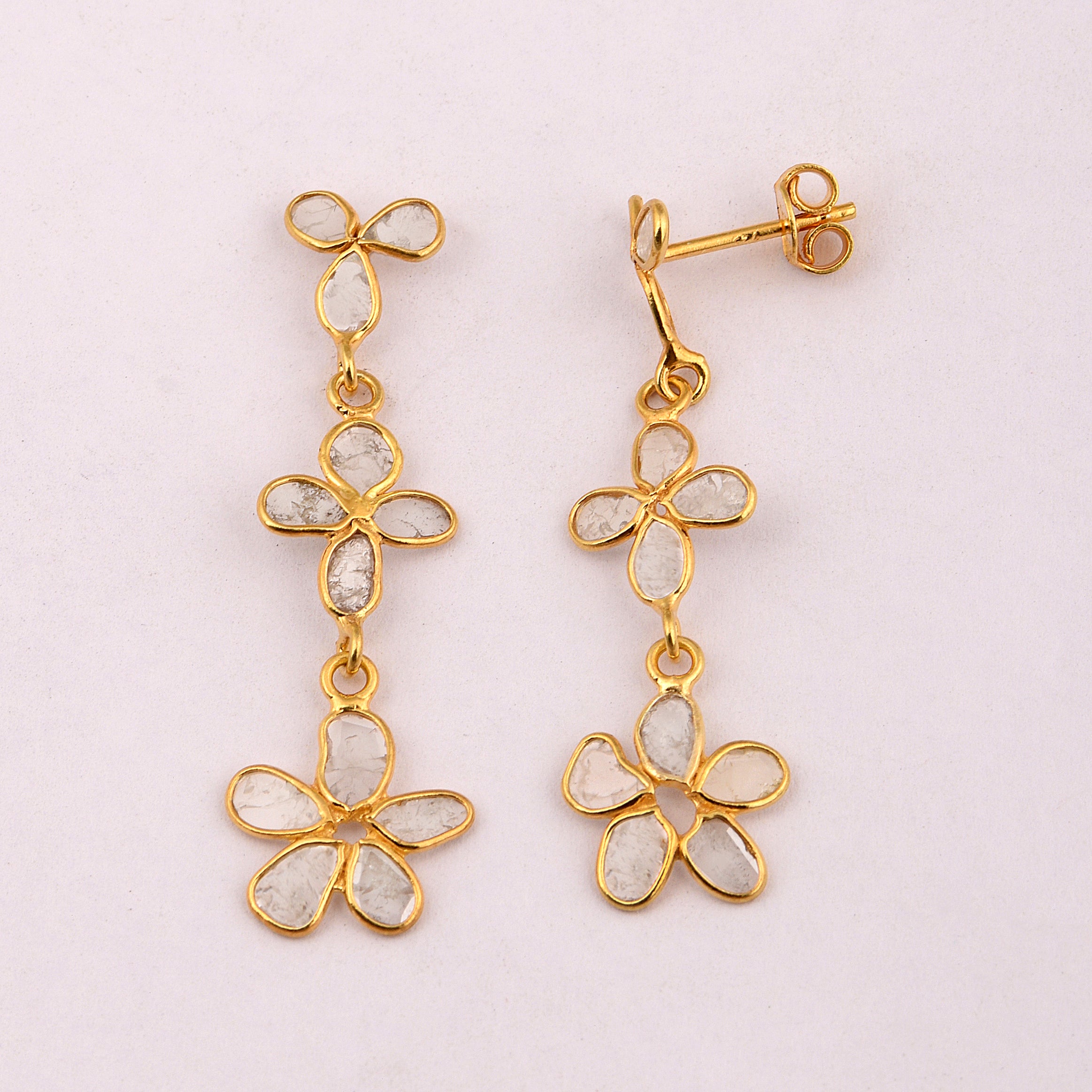 1.20 CTW Diamond Polki Flower Dangle Earrings
