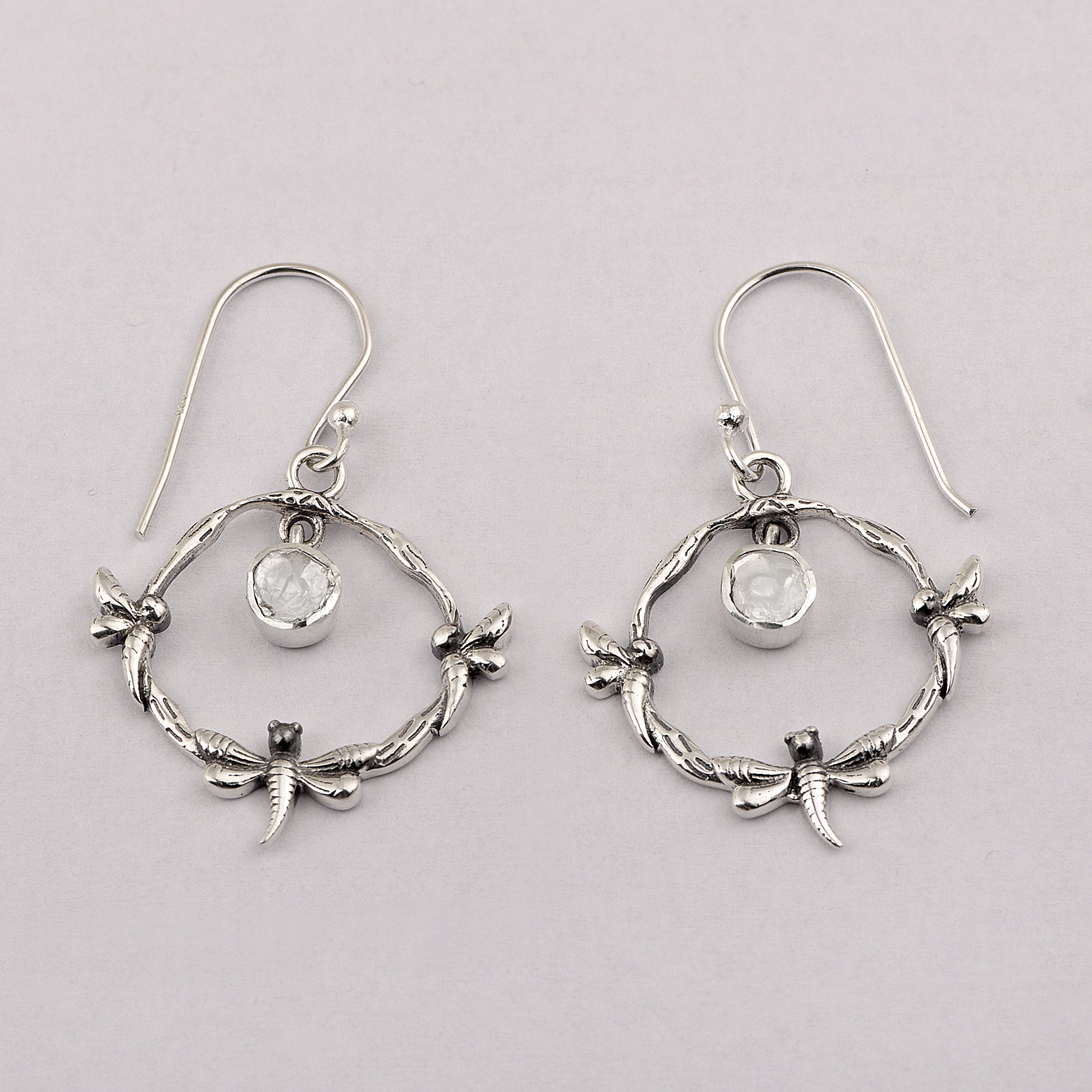 0.25 CTW Polki Diamond Drop Dragonfly Earrings