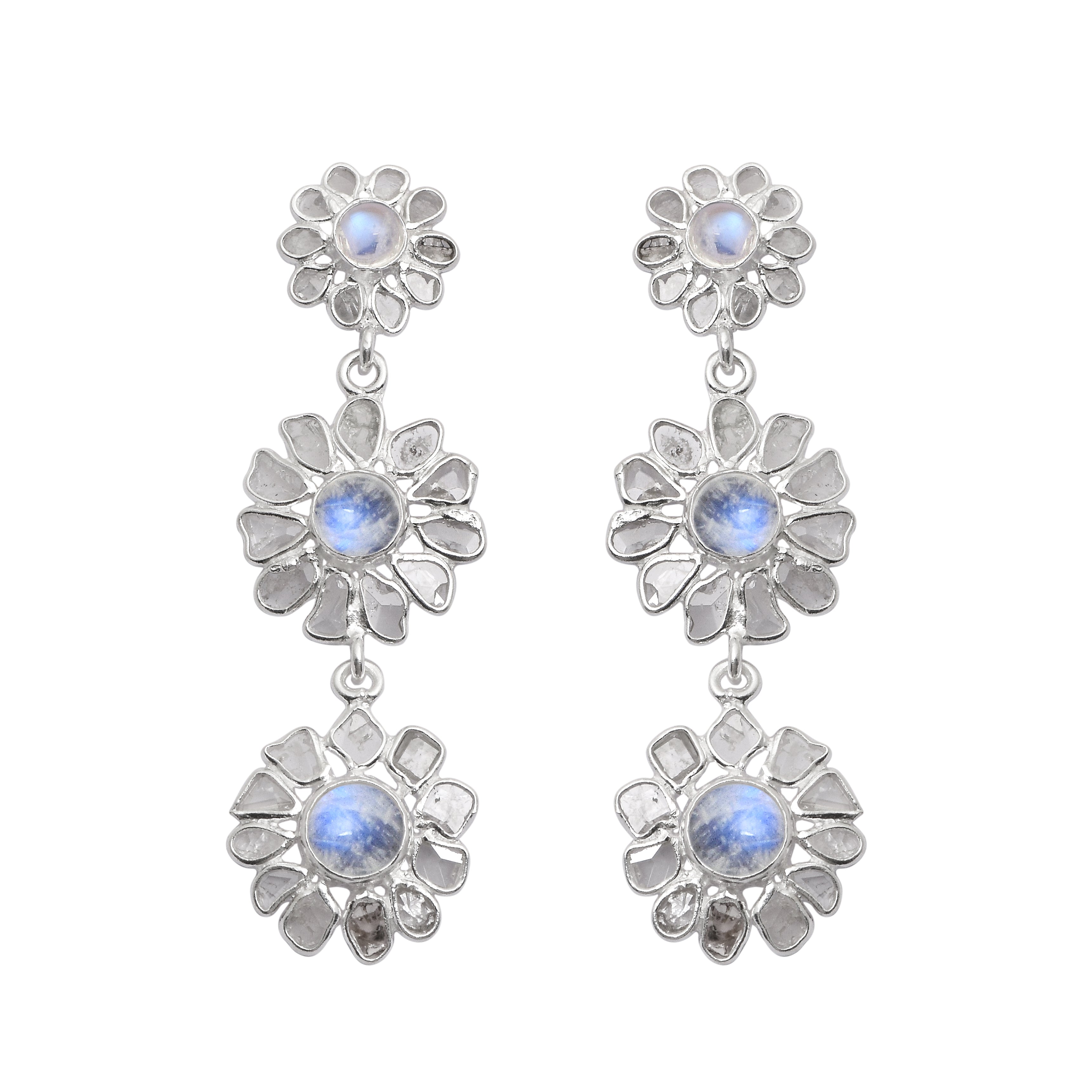 3 CTW Diamond Polki Moonstone Chain Earrings