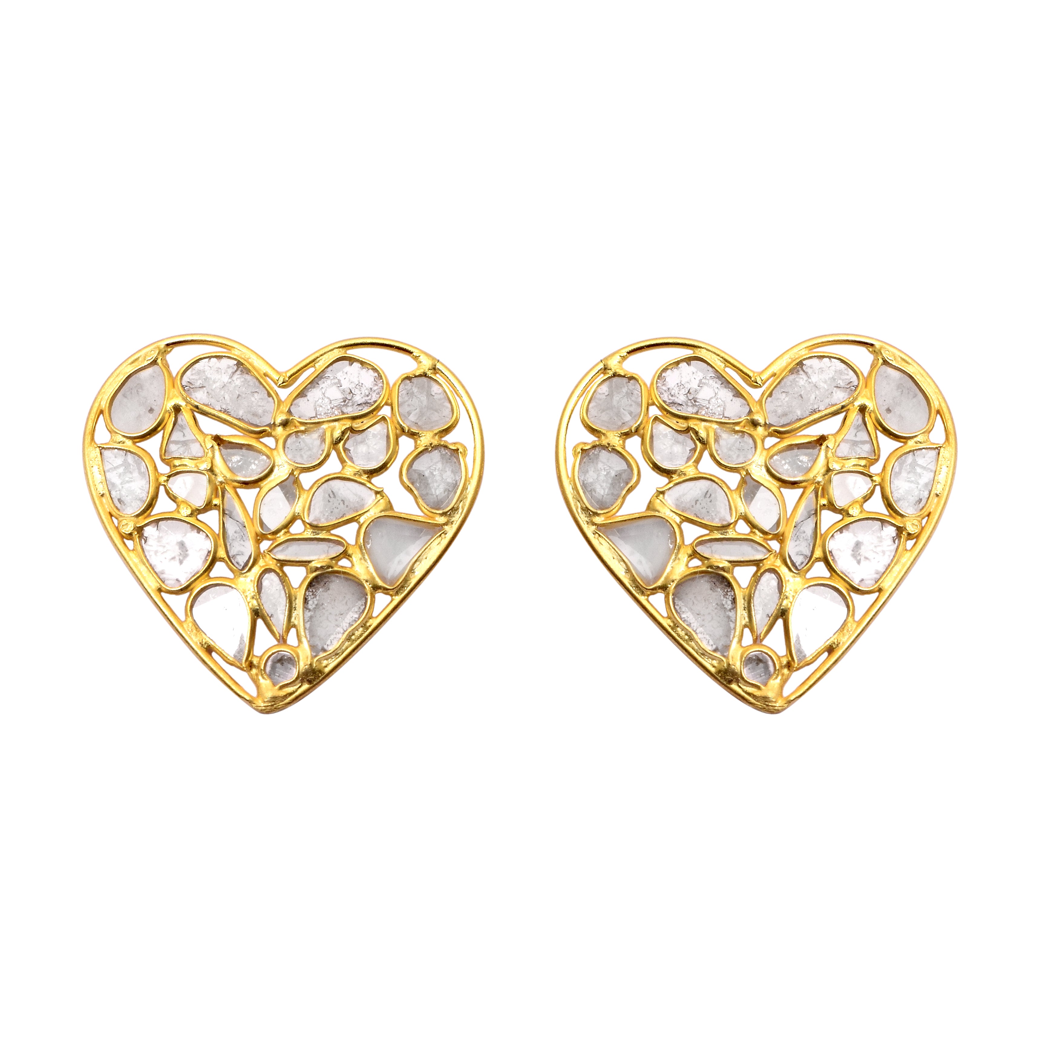 3 CTW Diamond Polki Heart Earrings