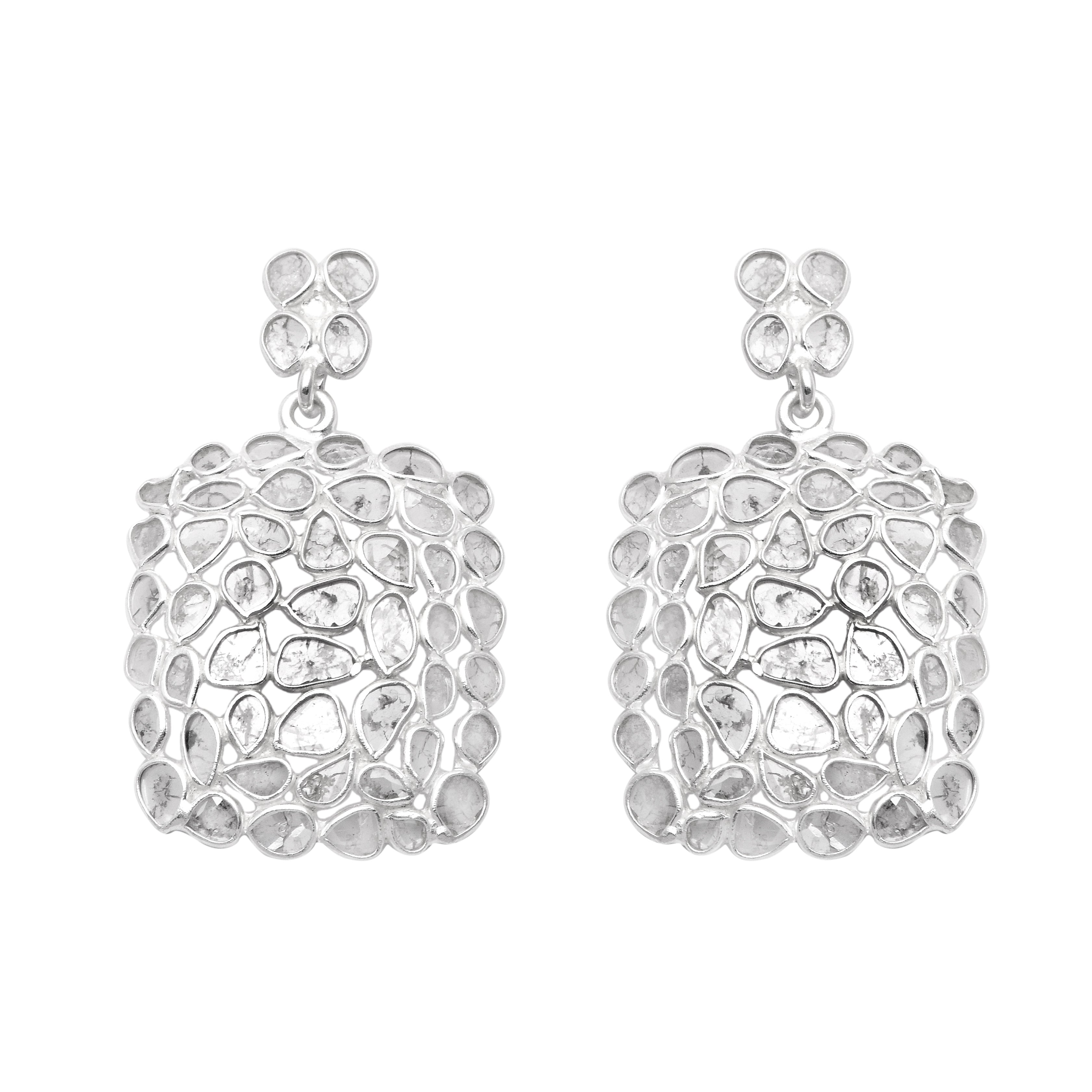 4 CTW Diamond Polki Square Dangle Earring