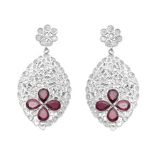 Load image into Gallery viewer, 5 CTW Diamond Polki Garnet Floral Dangle Earrings