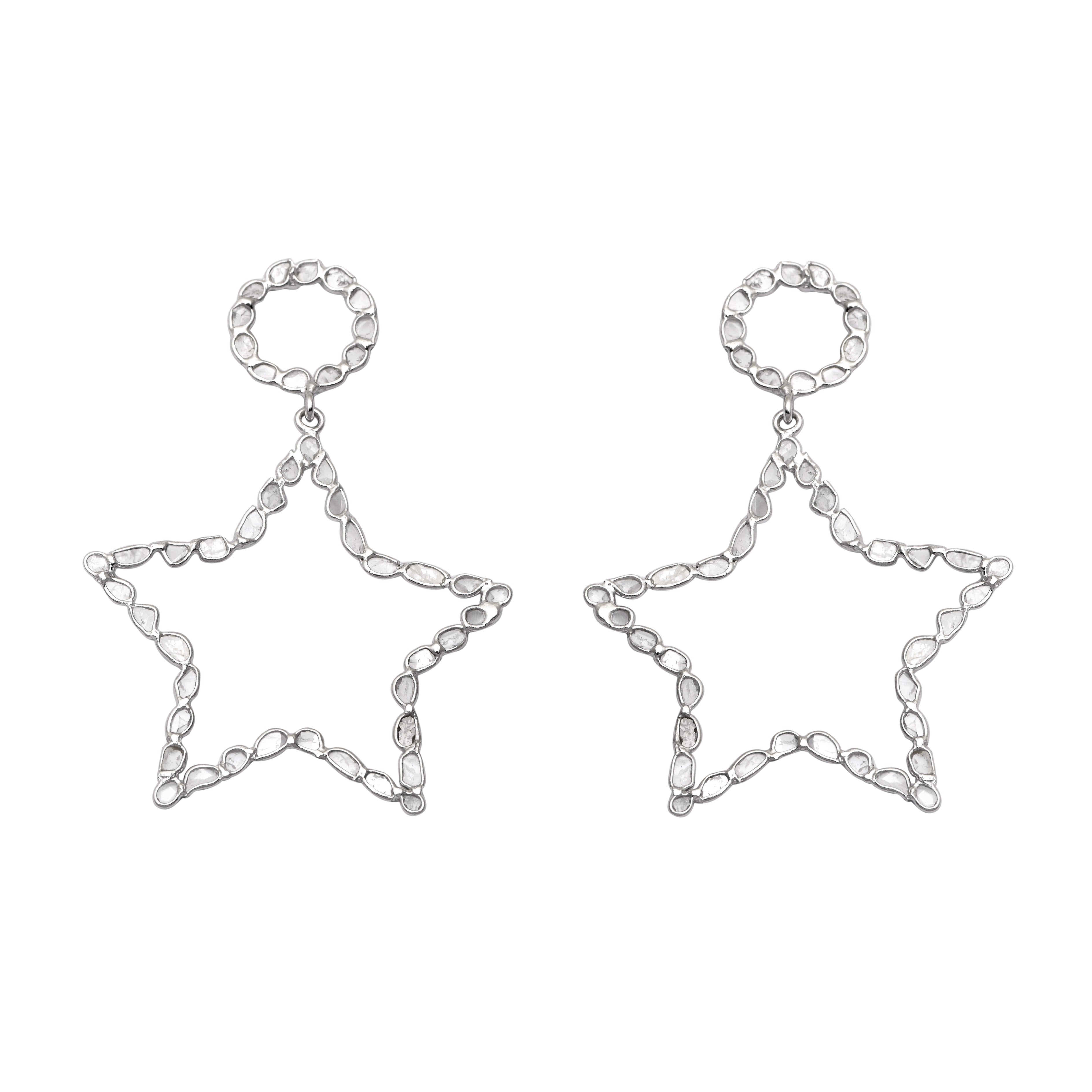 3.60 CTW Diamond Polki Star Earrings