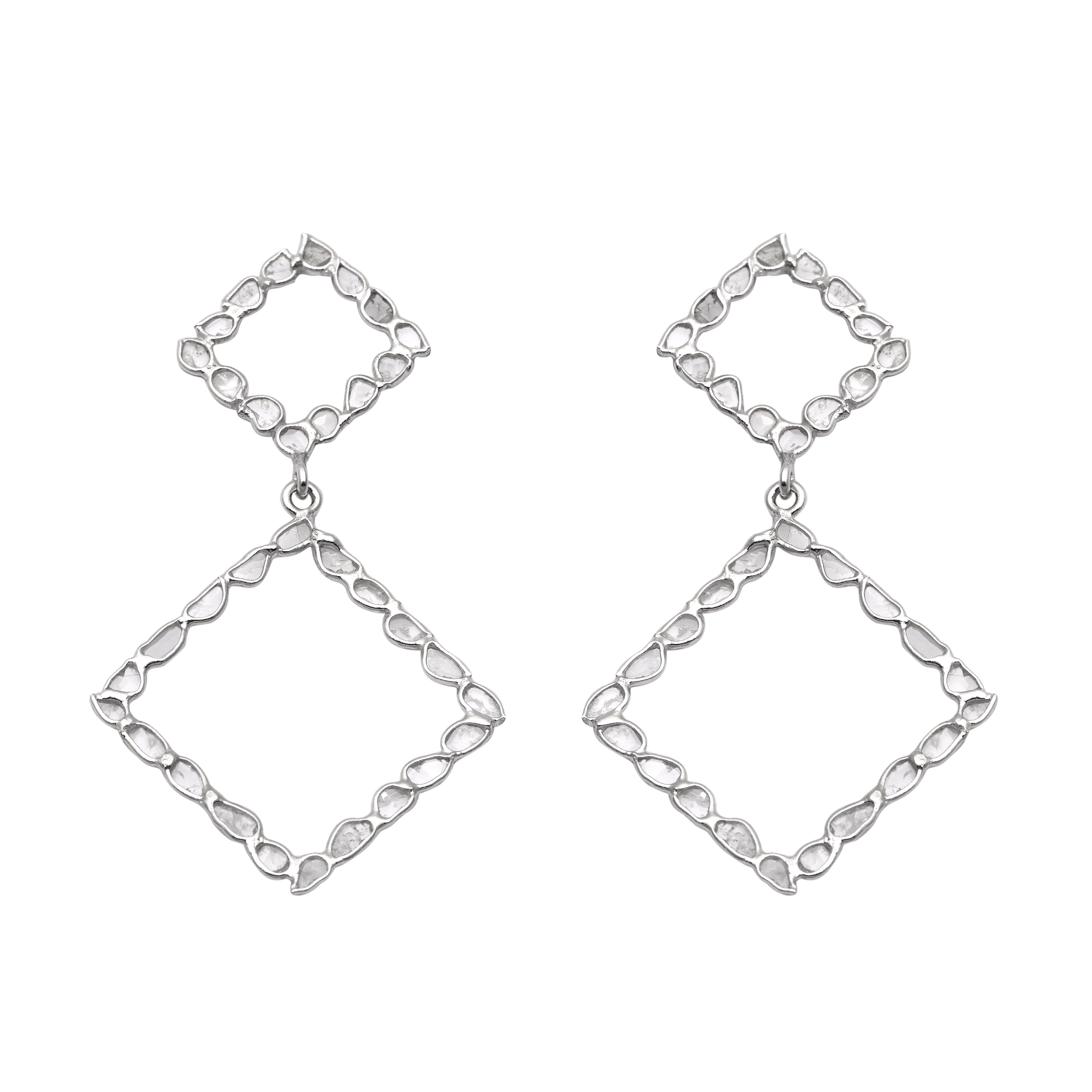 2.85 CTW Diamond Polki Square Dangle Earrings