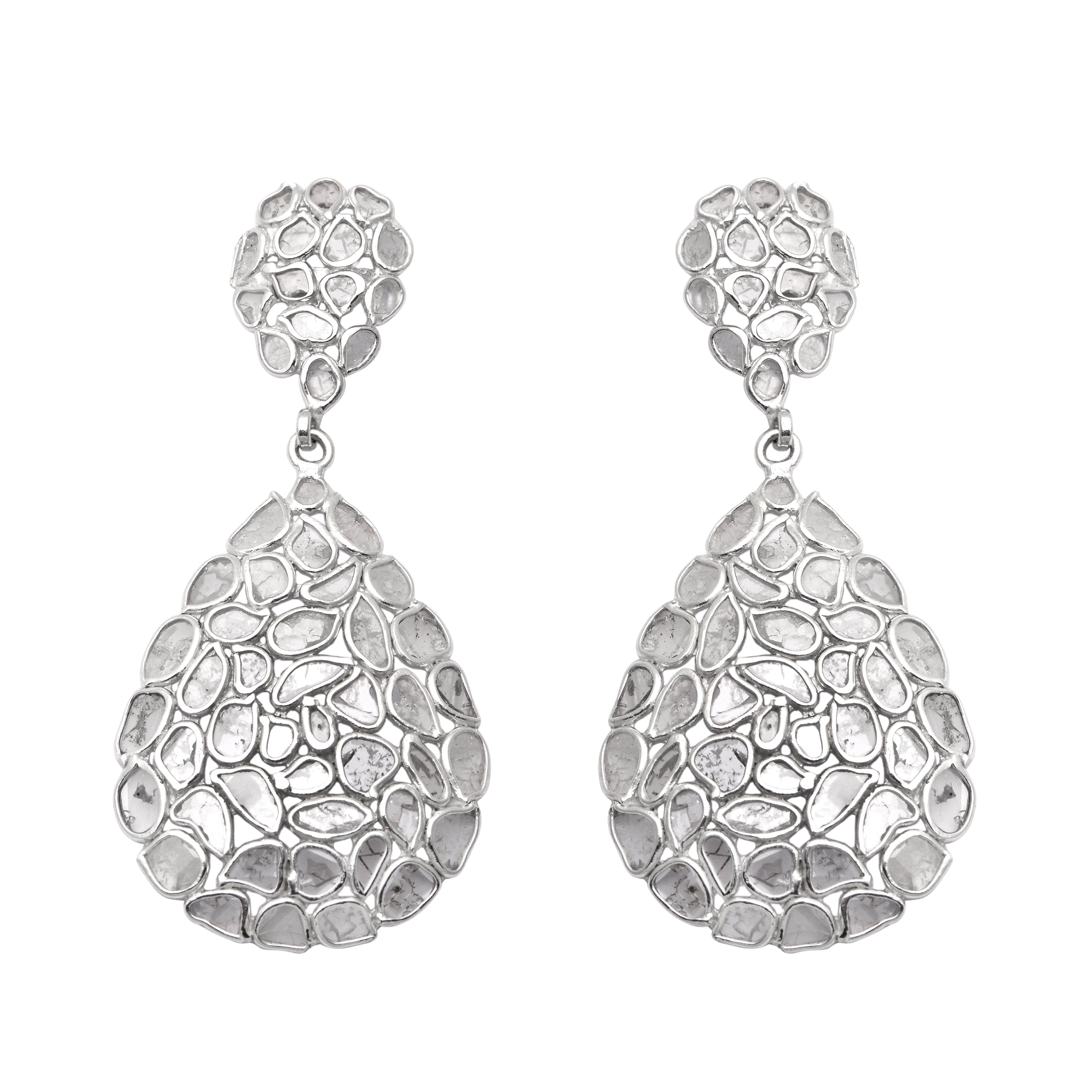 5 CTW Diamond Polki Pear Shaped Cluster Dangle Earrings