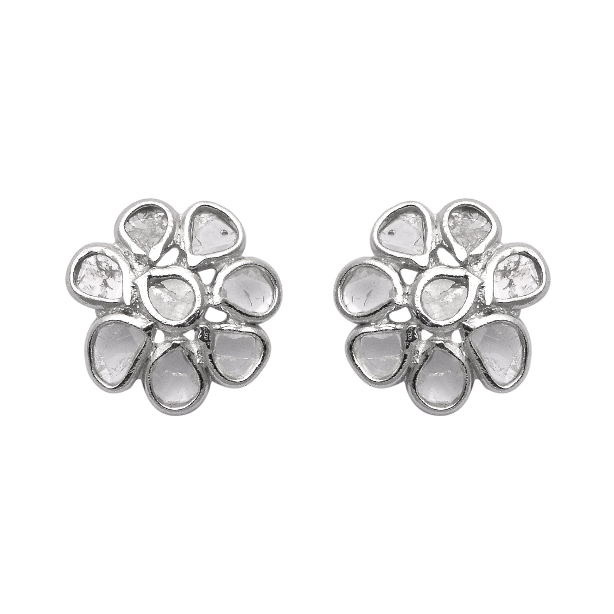 0.80 CTW Diamond Polki Floral Studs