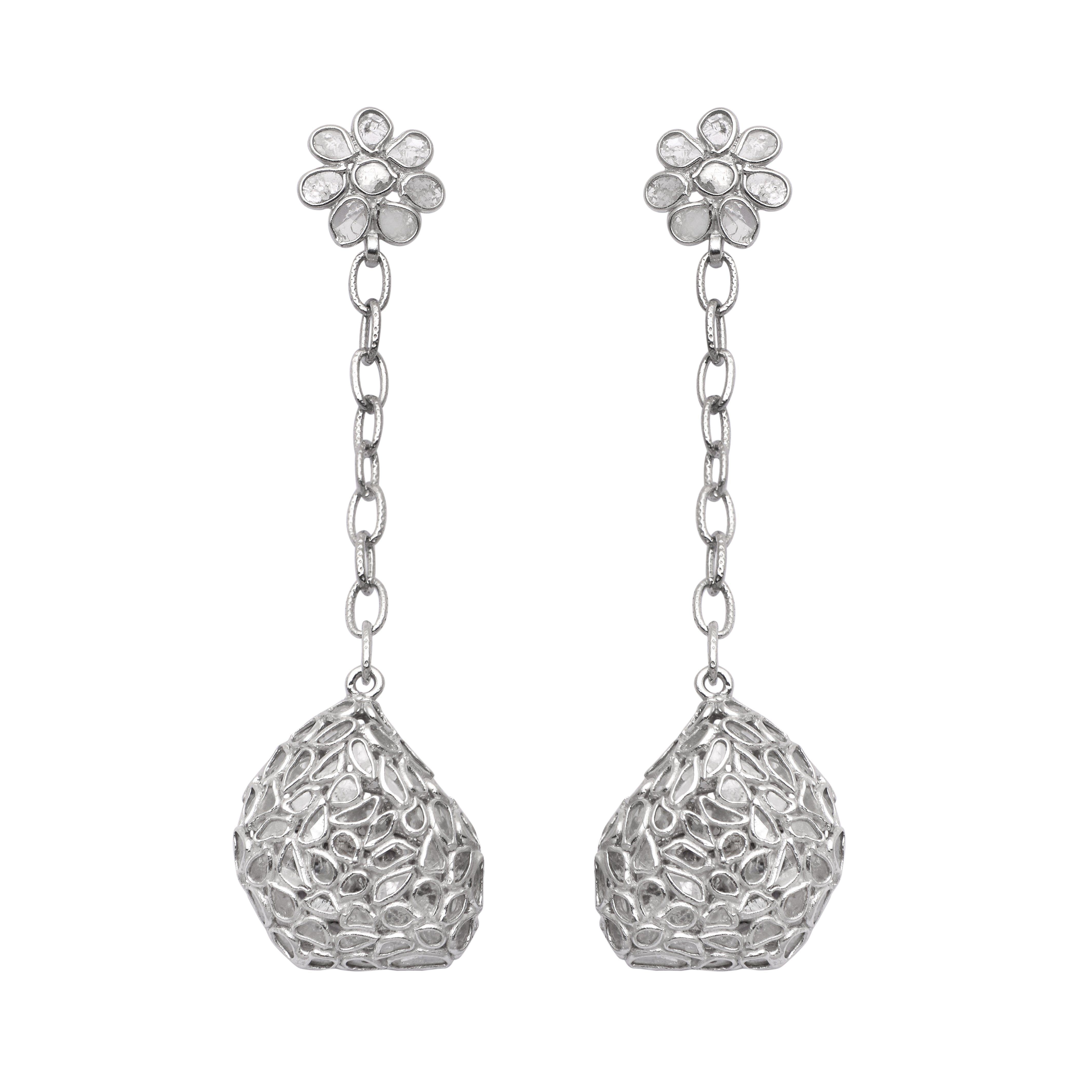 6.25 CTW Diamond Polki Long Dangle Chain Earrings
