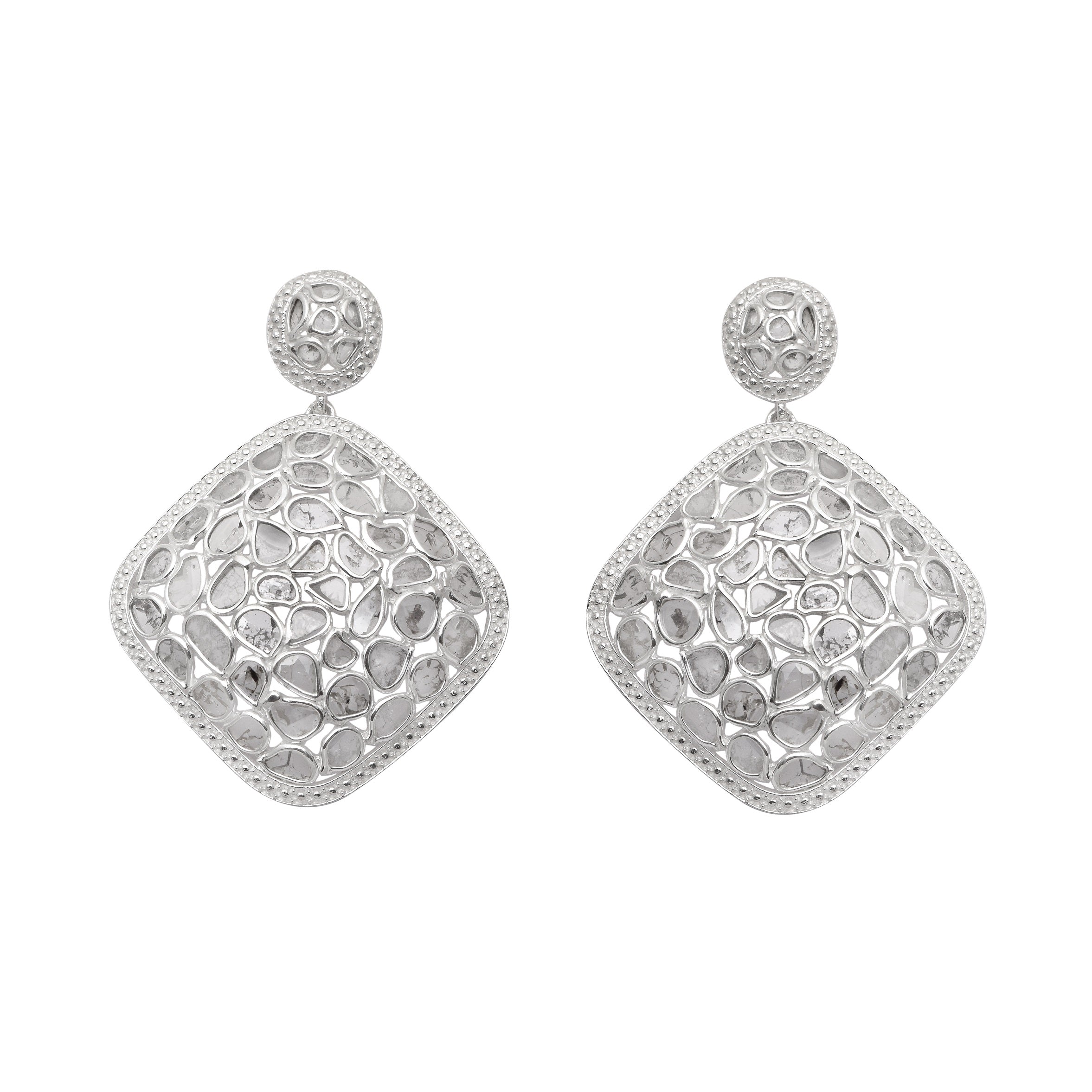 6.70 CTW Diamond Polki Square Dangle Earrings