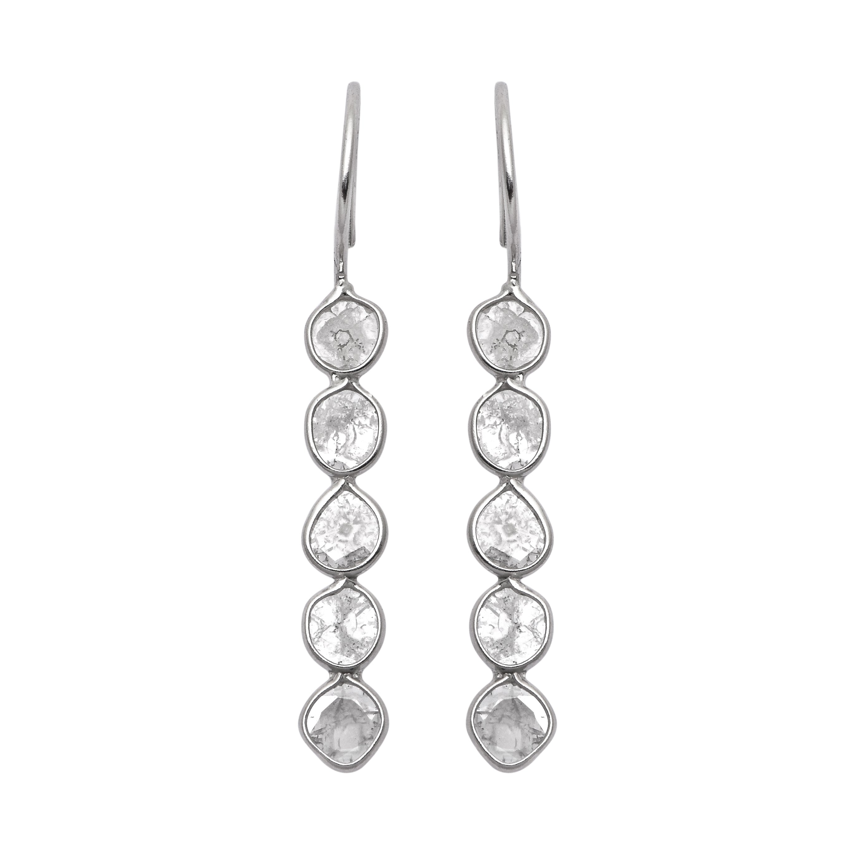 2 CTW Diamond Polki Long Dangle Earrings