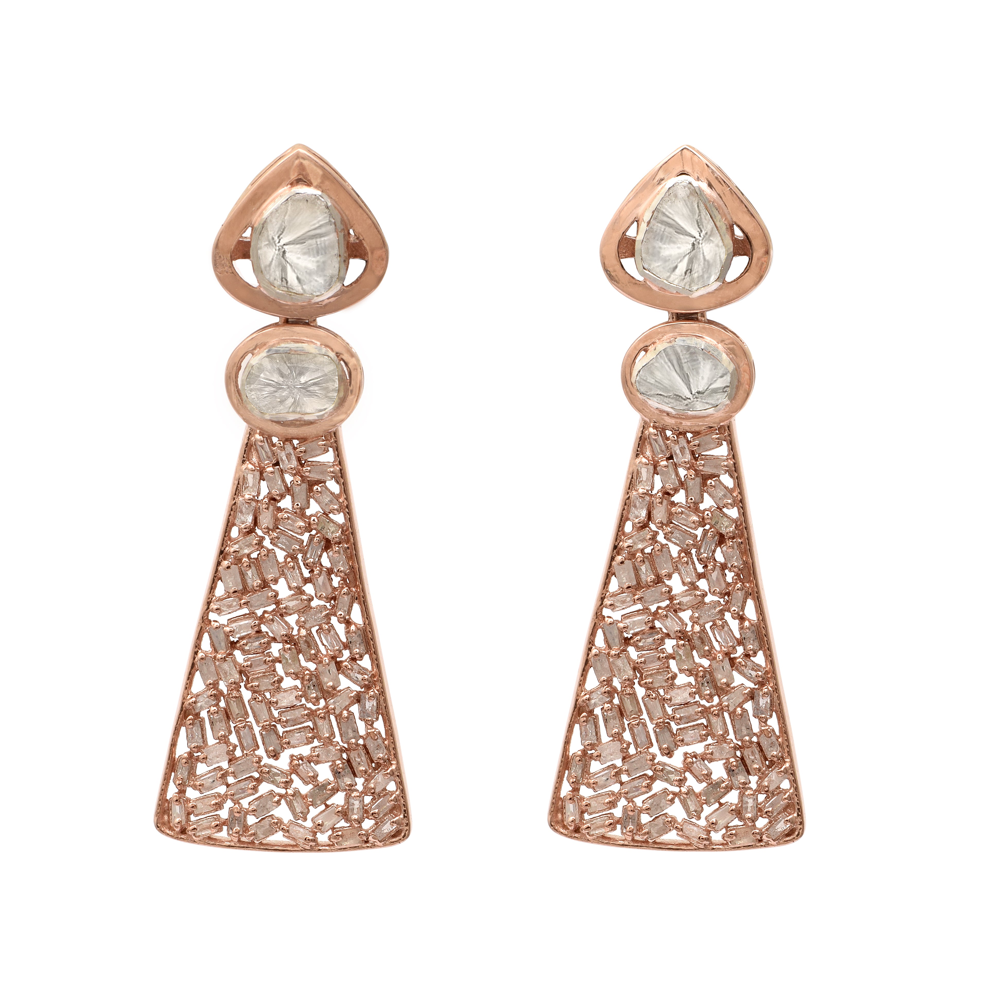 2 CTW Diamond Polki Dangle Rose Gold Earring