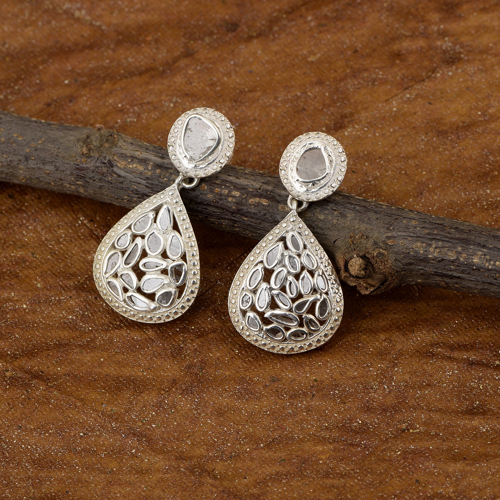 2.50 CTW Diamond Polki Dangle Earrings