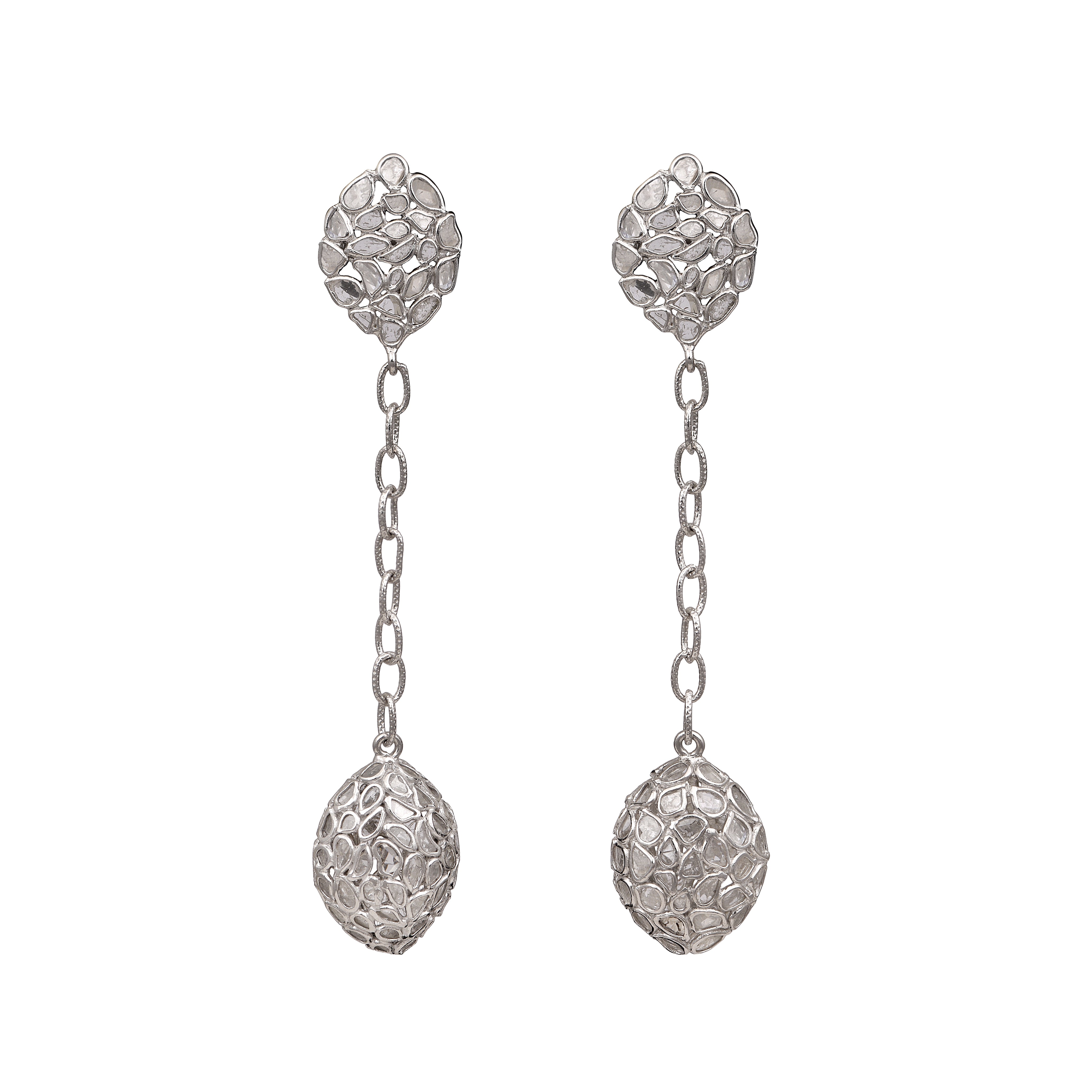 6.50 CTW Diamond Polki Long Chain Dangle Earrings