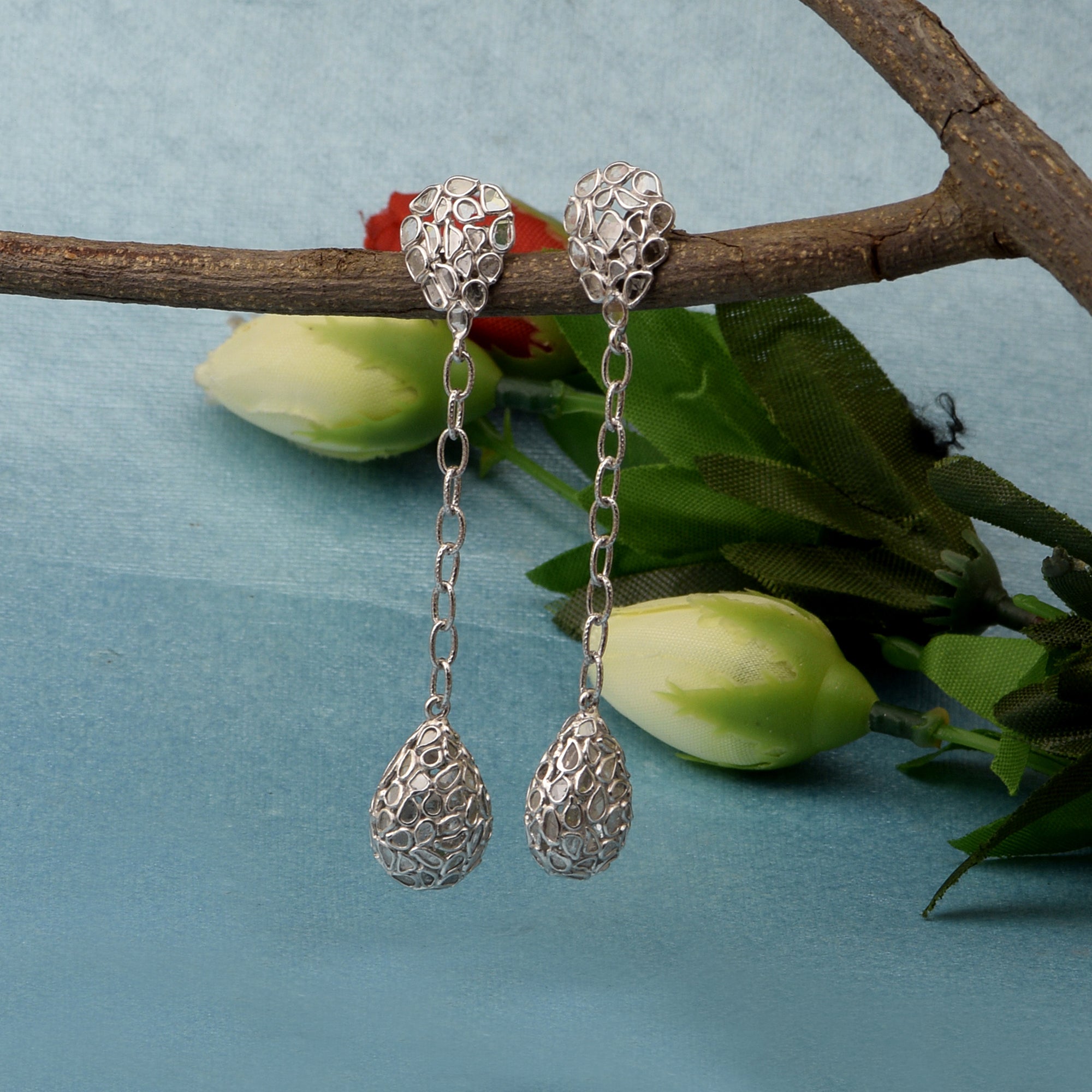 4.50 CTW Diamond Polki Dangle Earrings