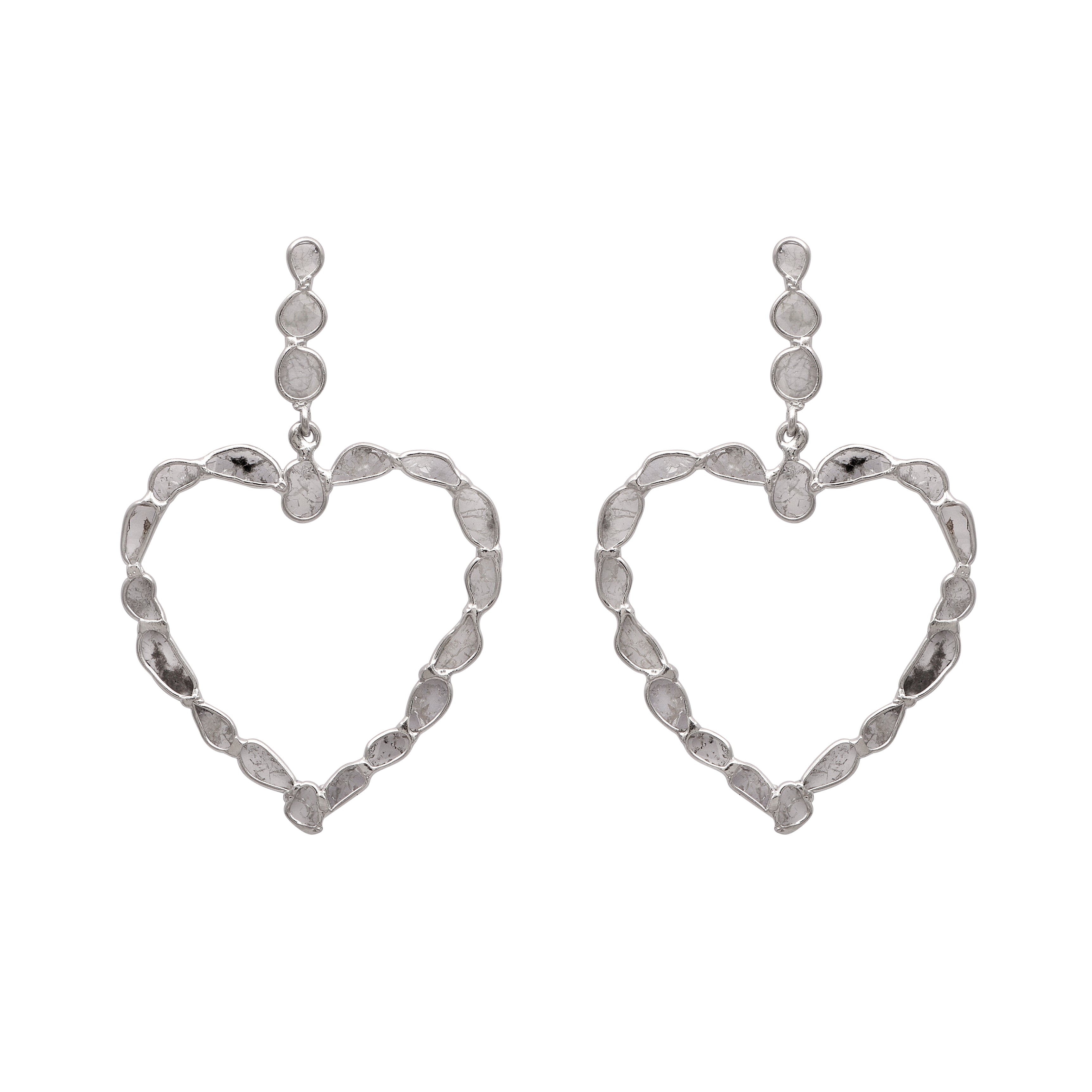 3.00 CTW Uncut Polki Diamond Love Heart Earrings