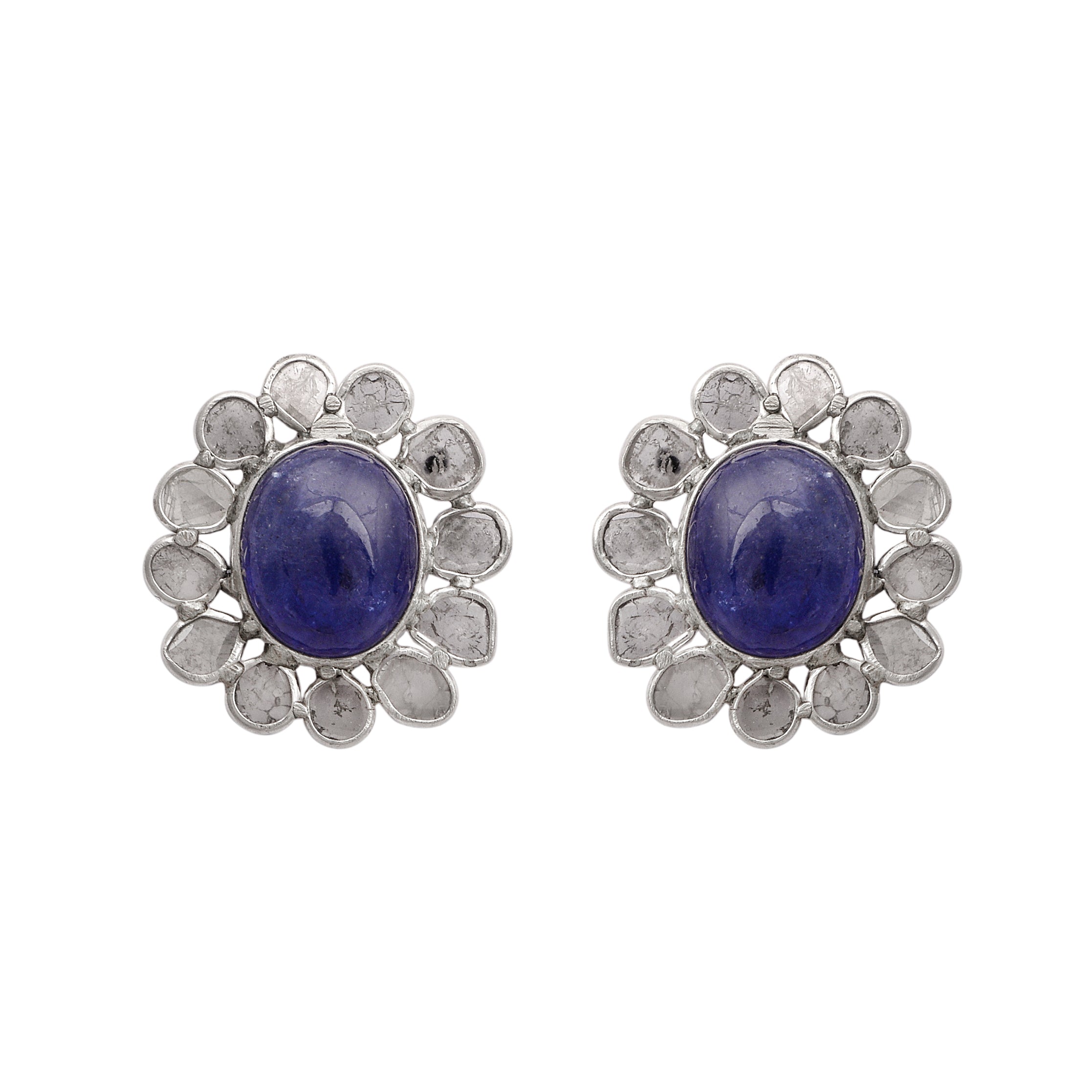 2.50 CTW Diamond Polki Tanzanite Stud Earrings
