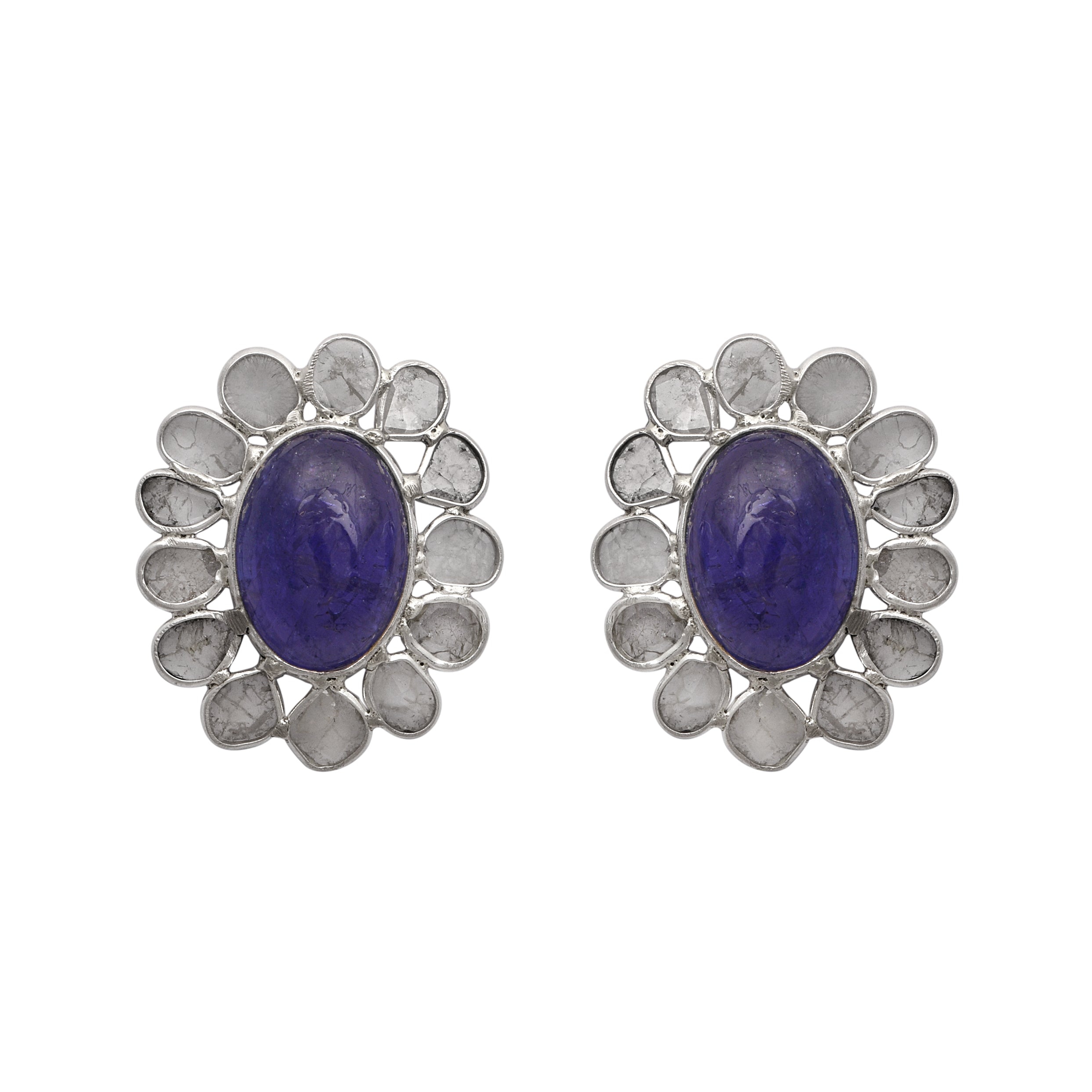 3 CTW Diamond Polki Tanzanite Stud Earrings