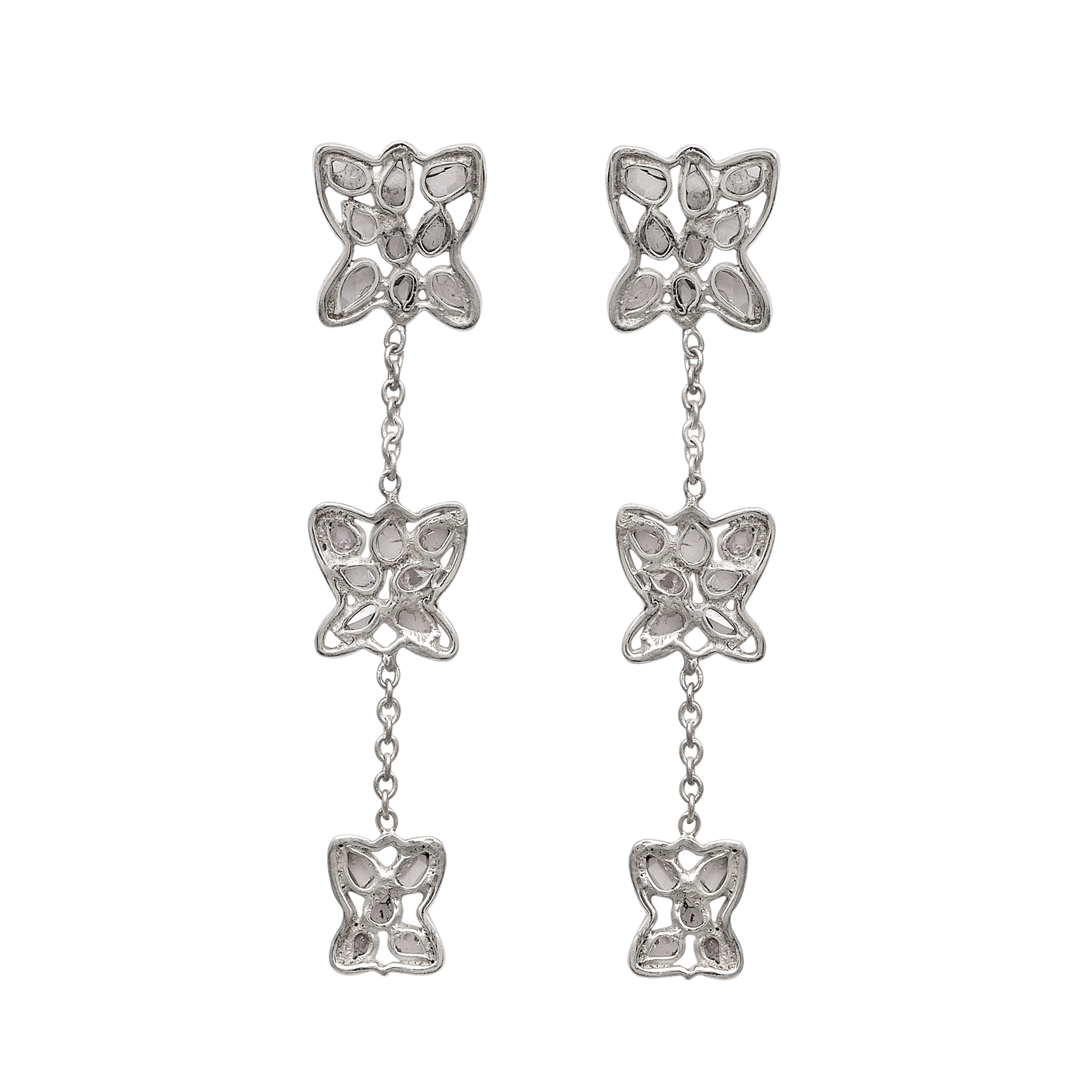 2 CTW Diamond Polki Long Dangle Earrings