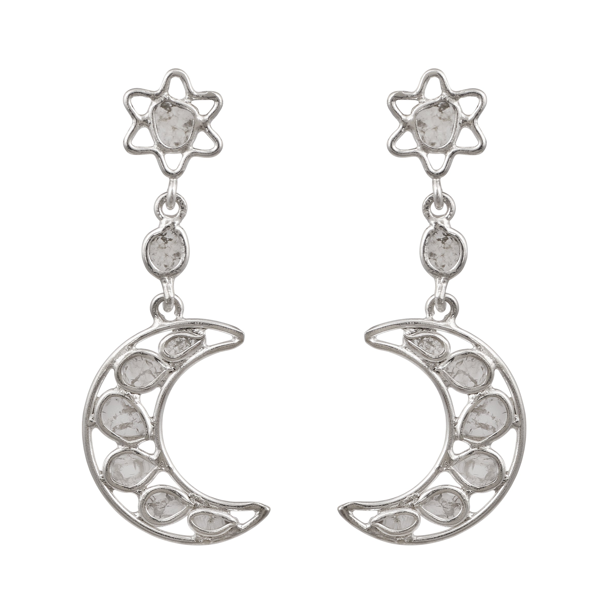 0.75 CTW Diamond Polki Moon Star Dangle Earrings