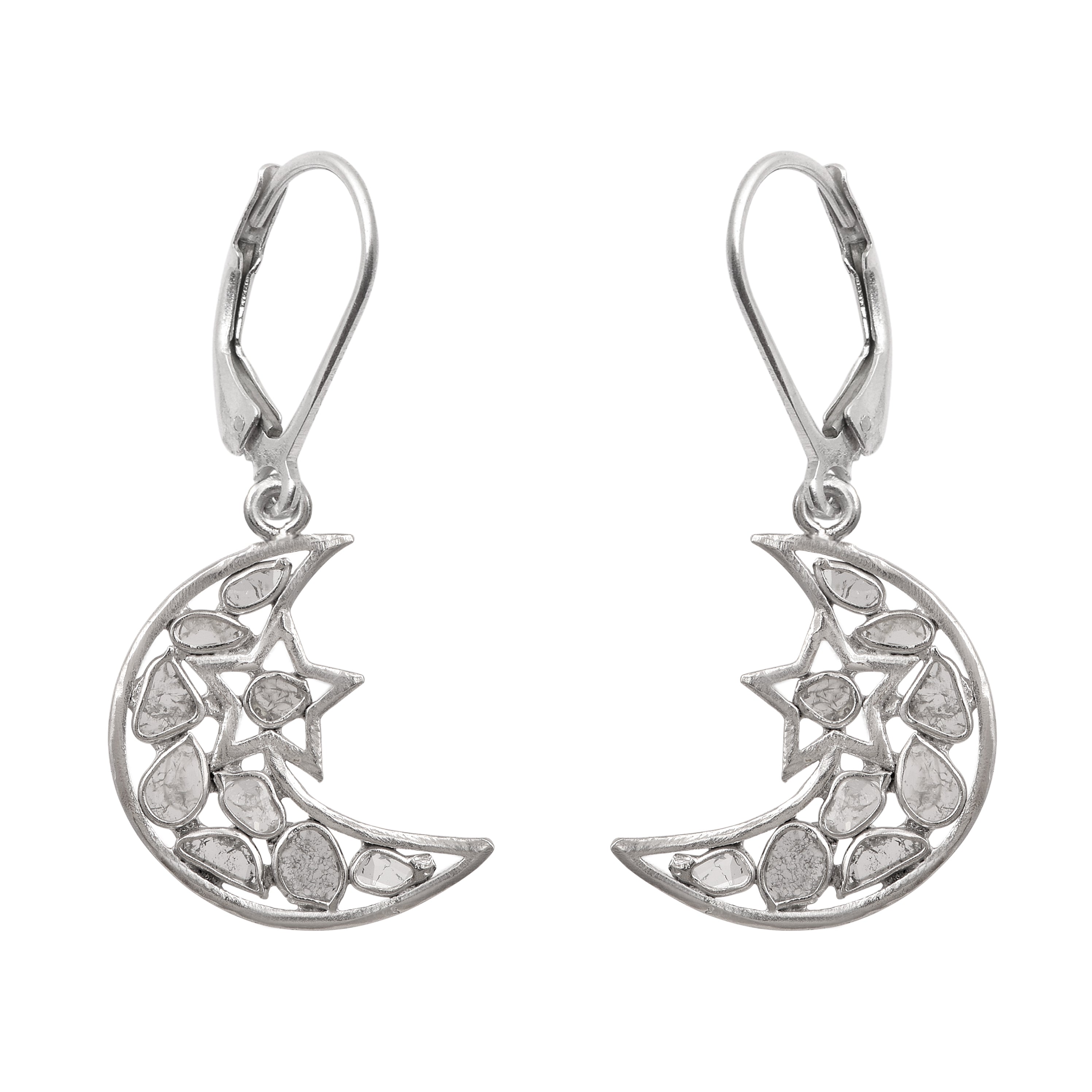 0.75 CTW Diamond Polki Moon Star Dangle Earrings