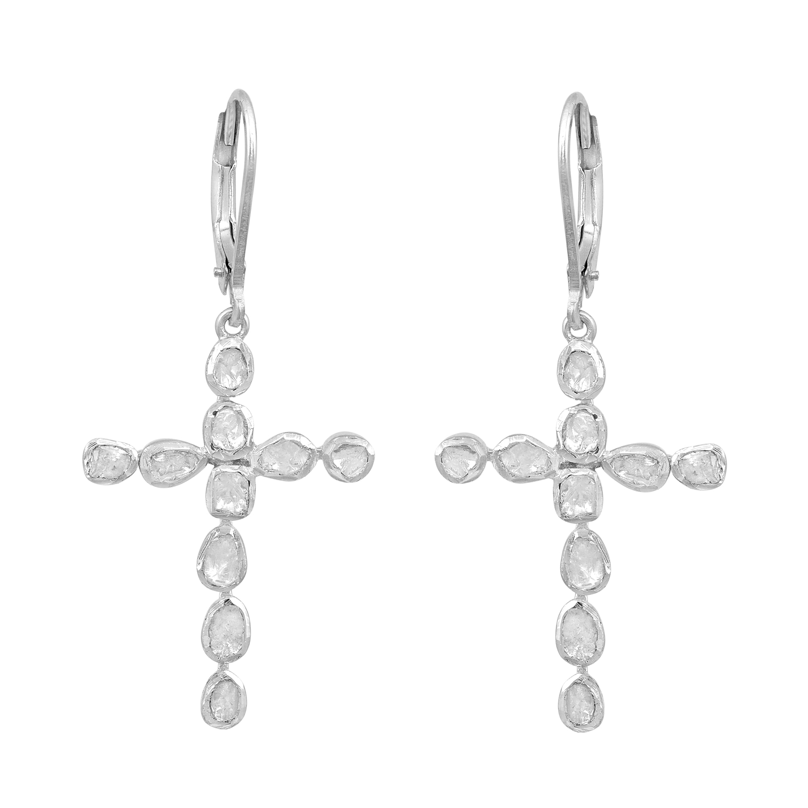 2.50 CTW Diamond Polki Cross Dangles Earrings