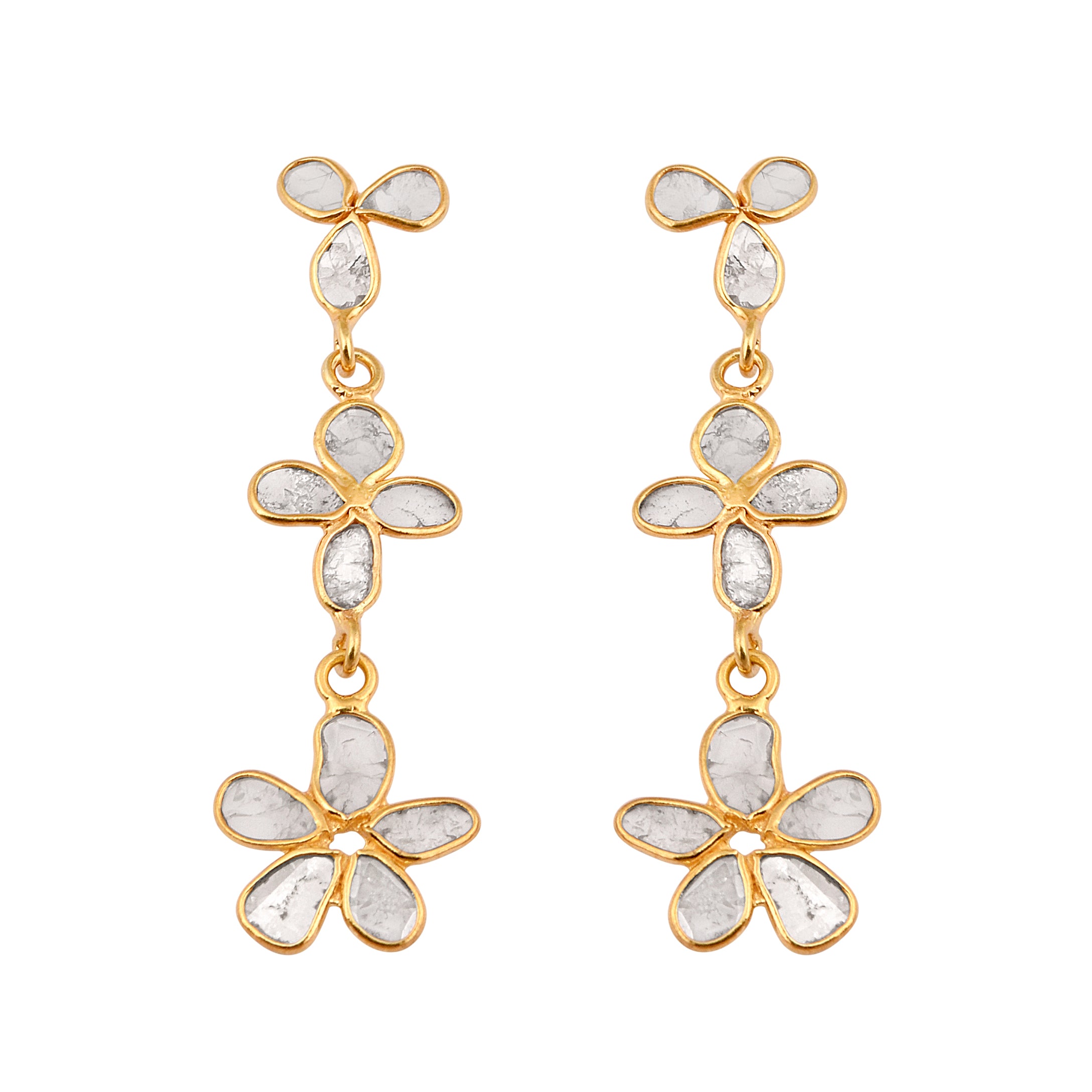 1.20 CTW Diamond Polki Flower Dangle Earrings