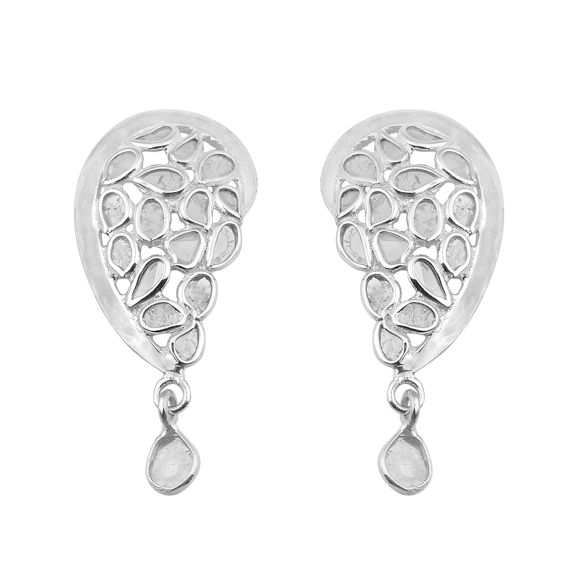 1 CTW Diamond Polki Half Heart Dangles Earrings