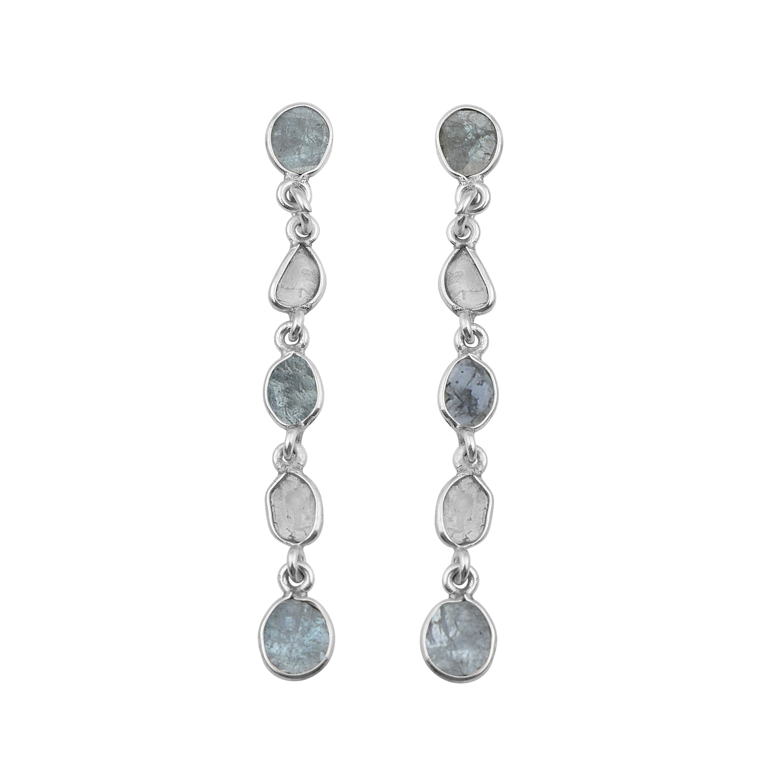 1 CTW Blue Diamond Polki Long Chain Thread Earrings
