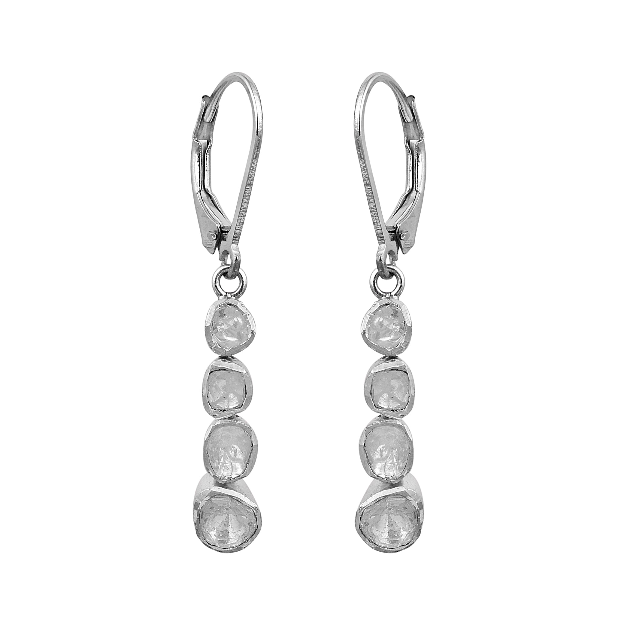 1.00 CTW Diamond Polki 925 Sterling Silver Earrings