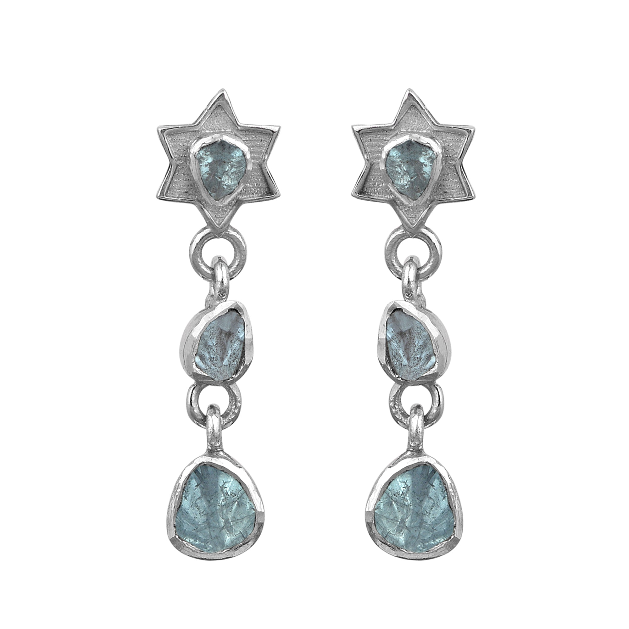Artisan Crafted 0.50 CTW Polki Blue Diamond Star Drop Earrings