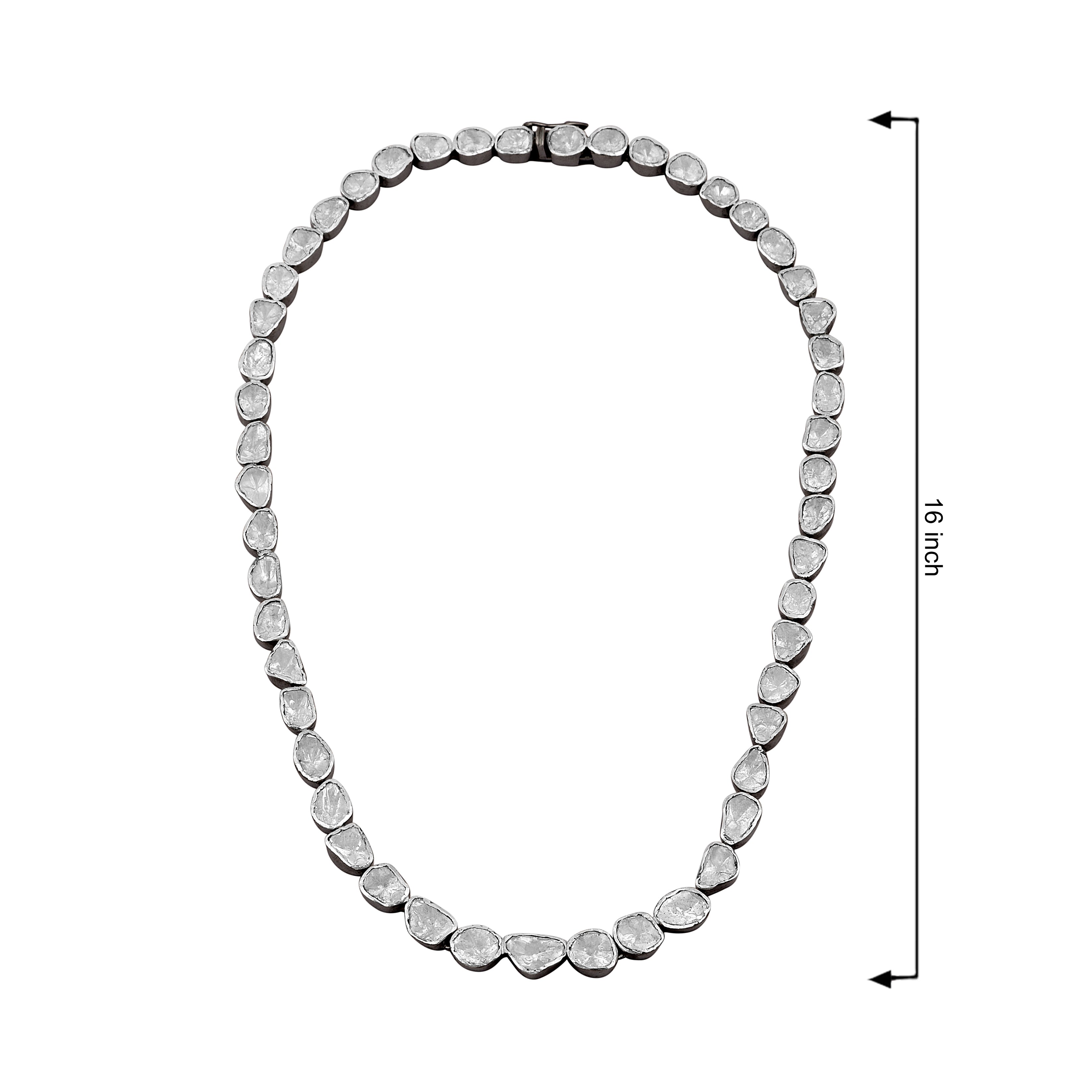 14.00 CTW Polki Diamond Solitaire Necklace, 925 Sterling Silver Platinum Plated Classic Princess Necklace