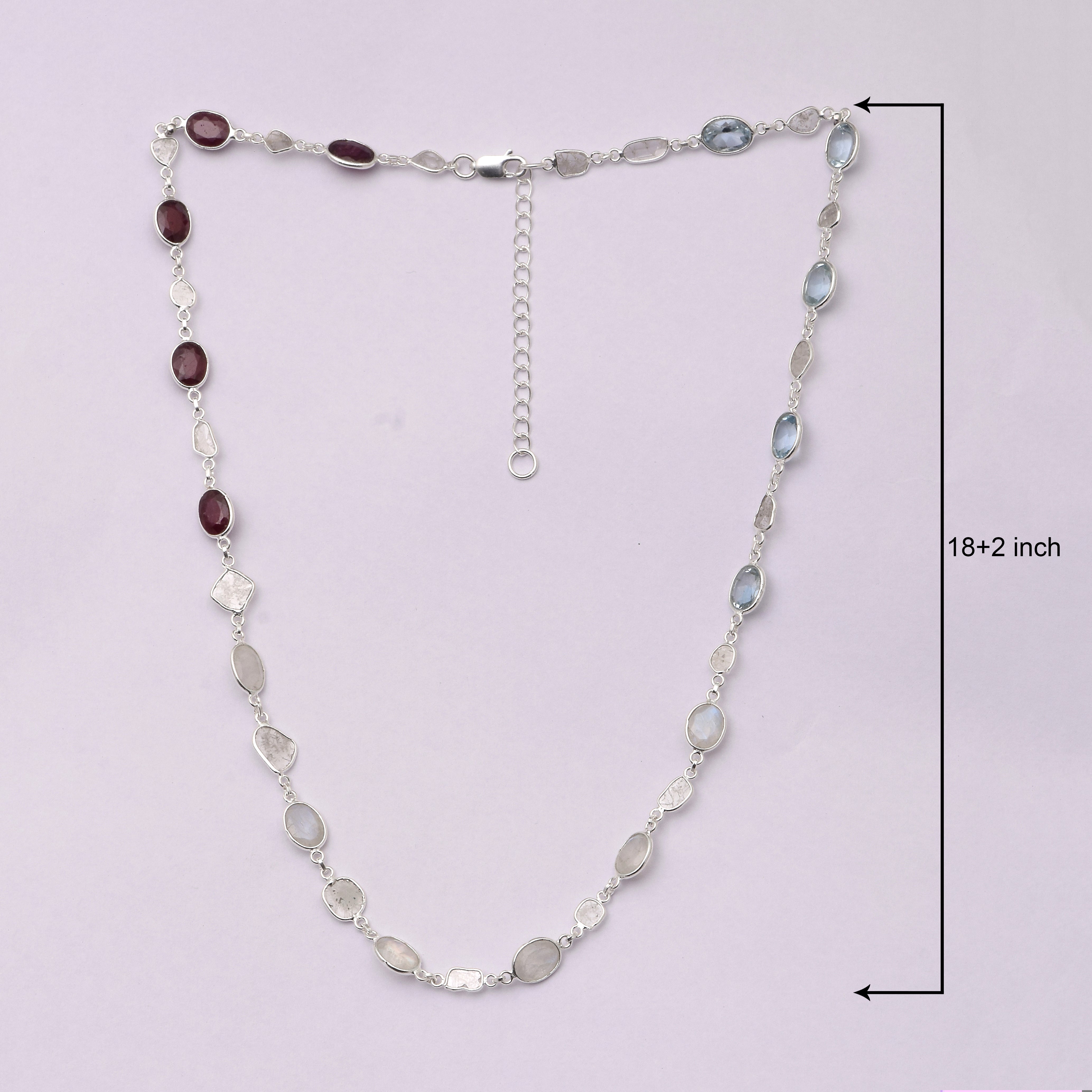 4 CTW Diamond Polki Moonstone Ruby Blue Topaz Necklace