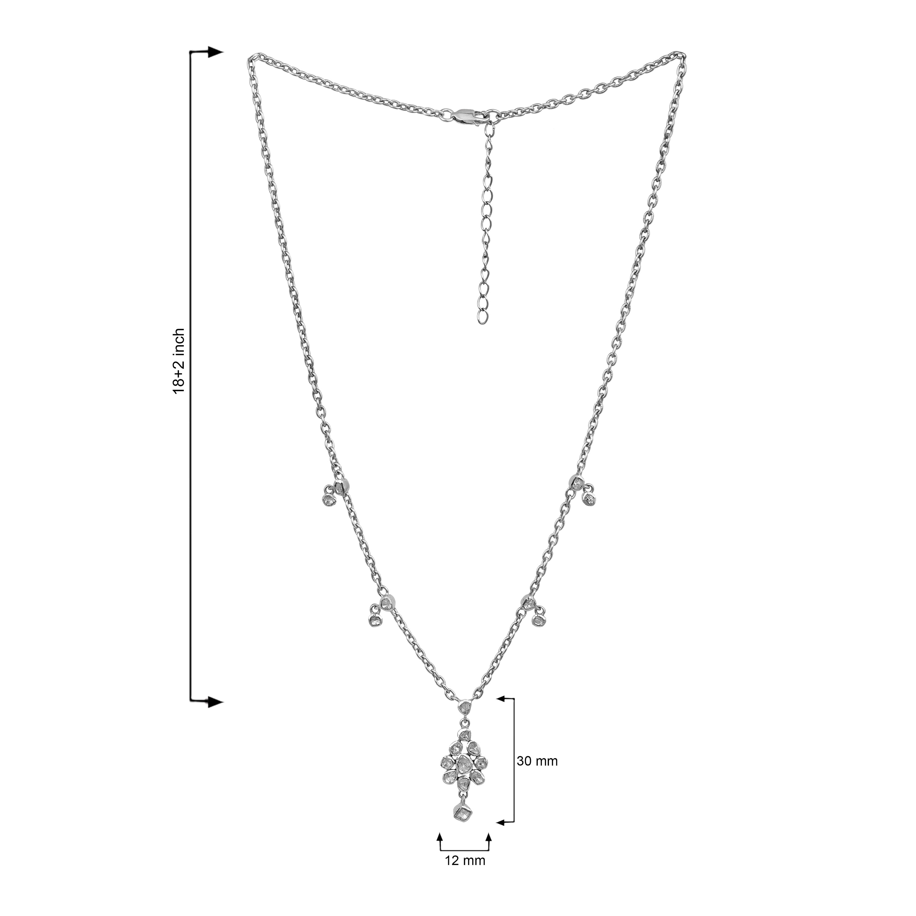 Intricate artistry 1.50 CTW Natural Slice Diamond Polki Necklace in 18" Long, Platinum Plated Necklace