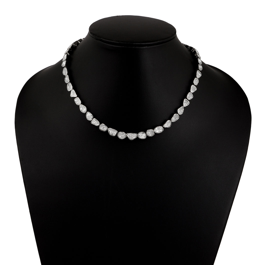 14.00 CTW Polki Diamond Solitaire Necklace, 925 Sterling Silver Platinum Plated Classic Princess Necklace