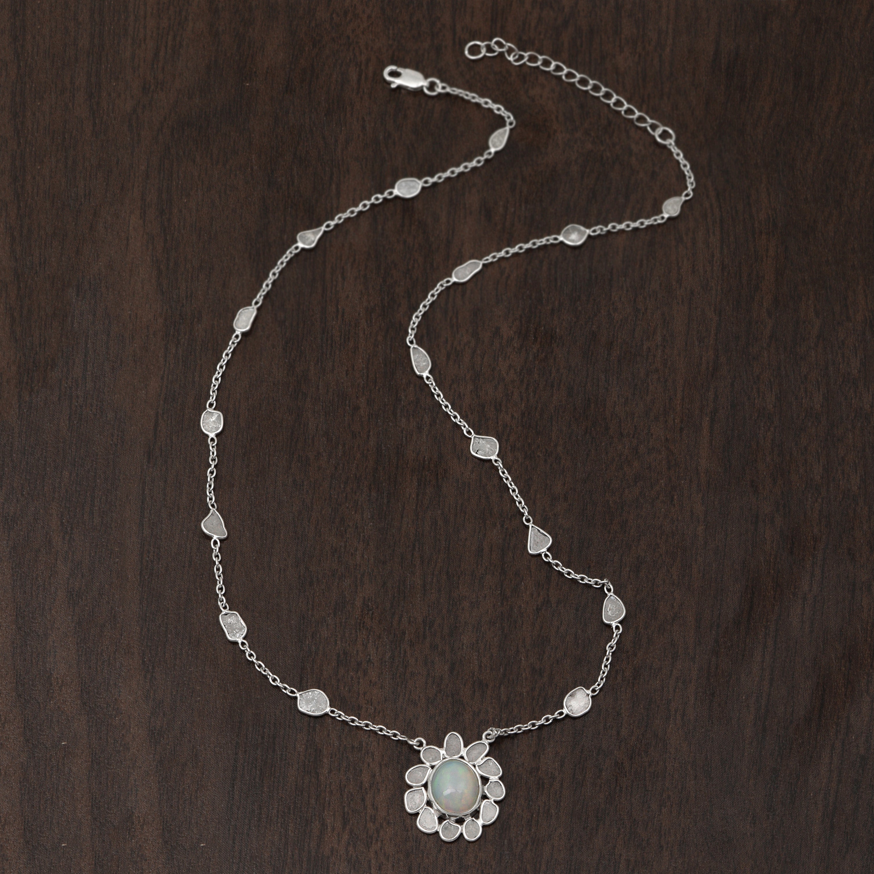2.10 CTW Diamond Polki Ethiopian Opal Necklace