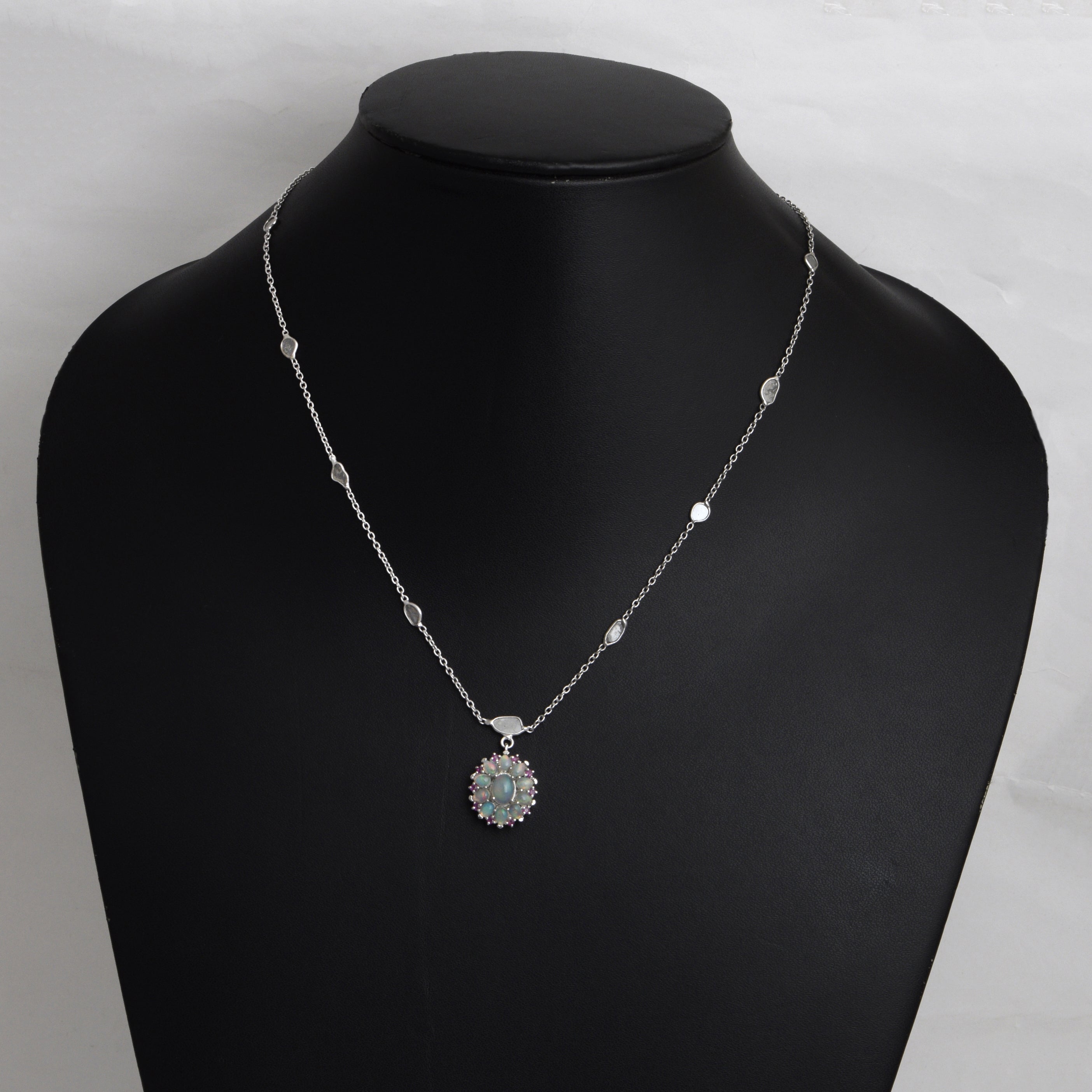 1 CTW Diamond Polki Ethiopian Opal Necklace