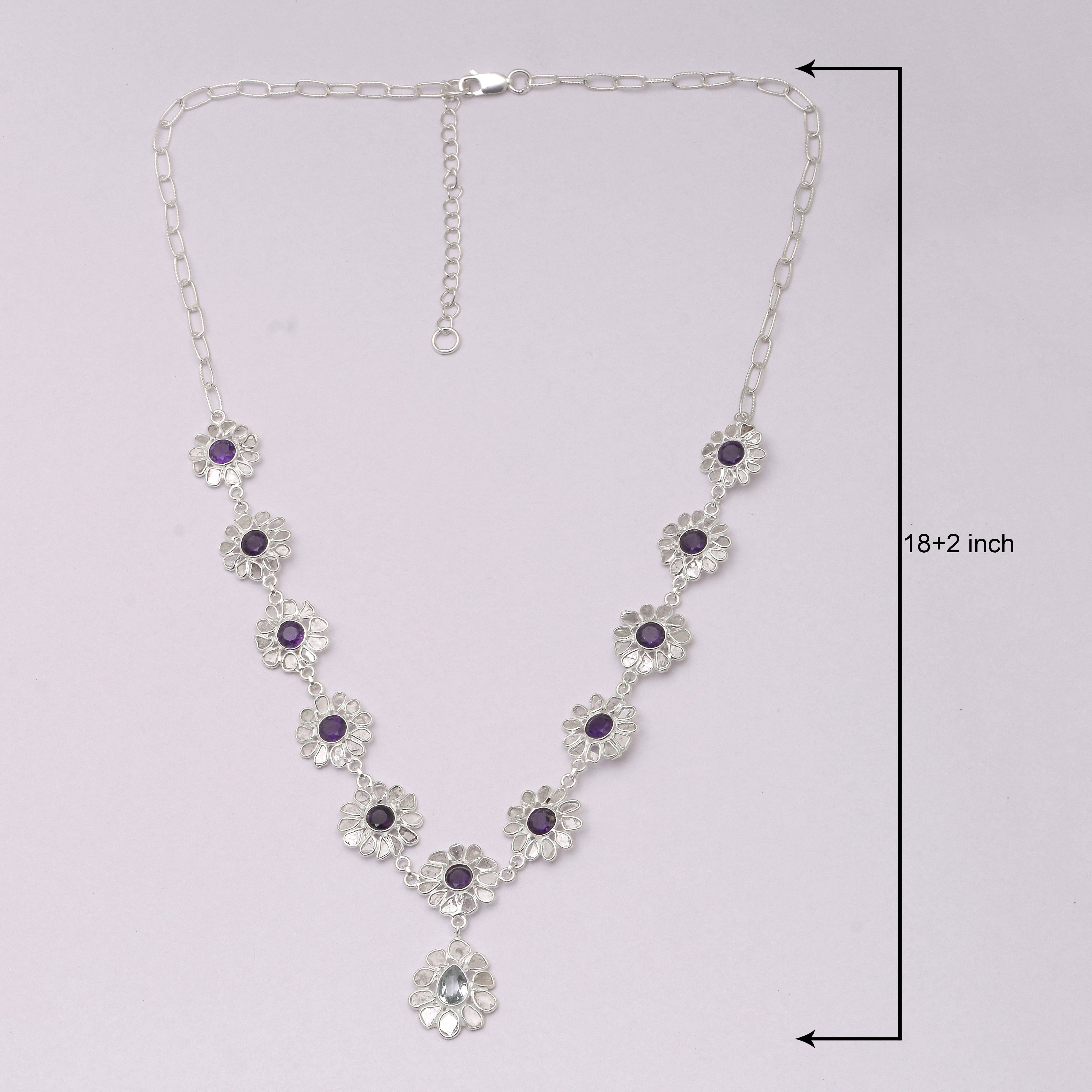 7 CTW Diamond Polki Amethyst Blue Topaz Necklace