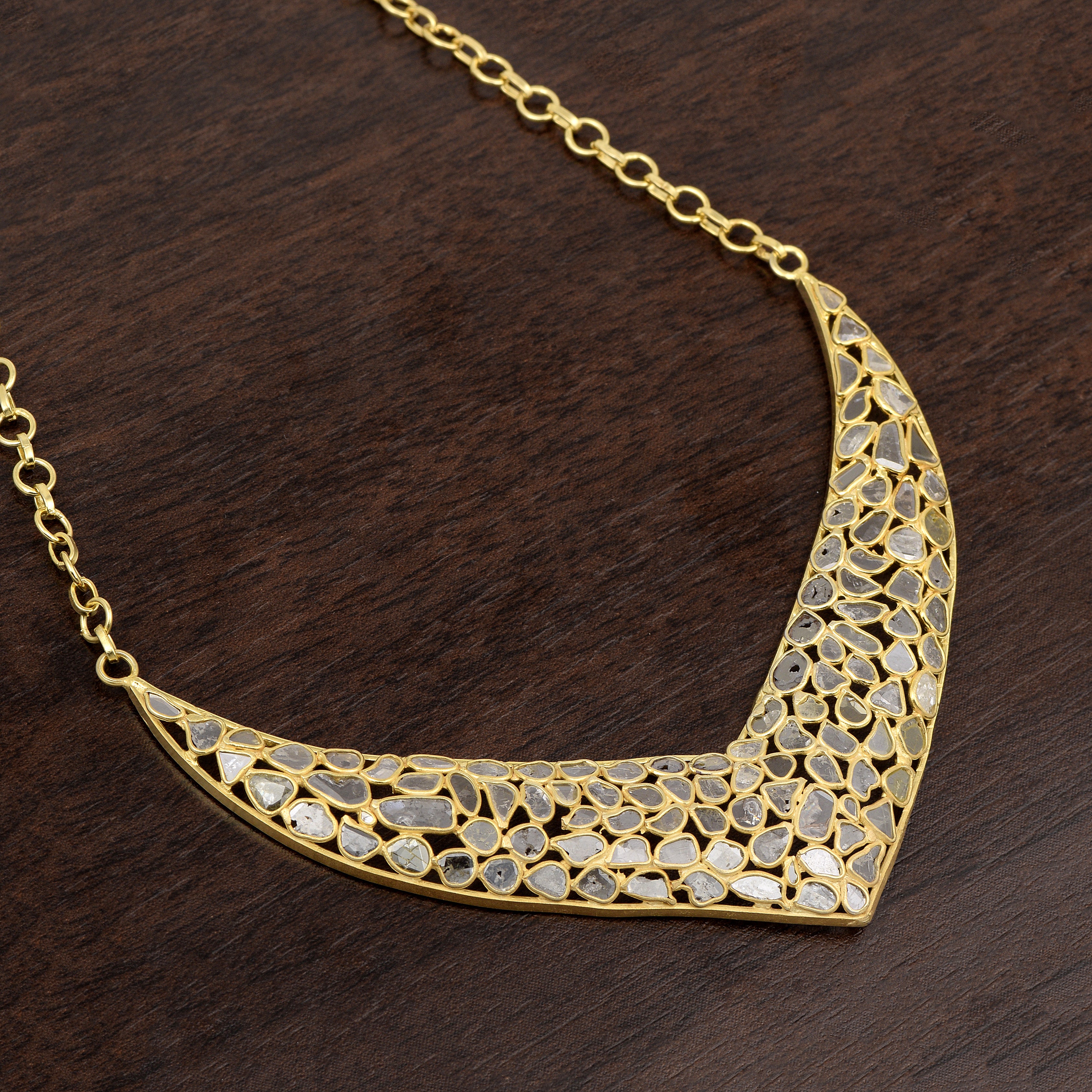 16 CTW Diamond Polki V Shaped Necklace