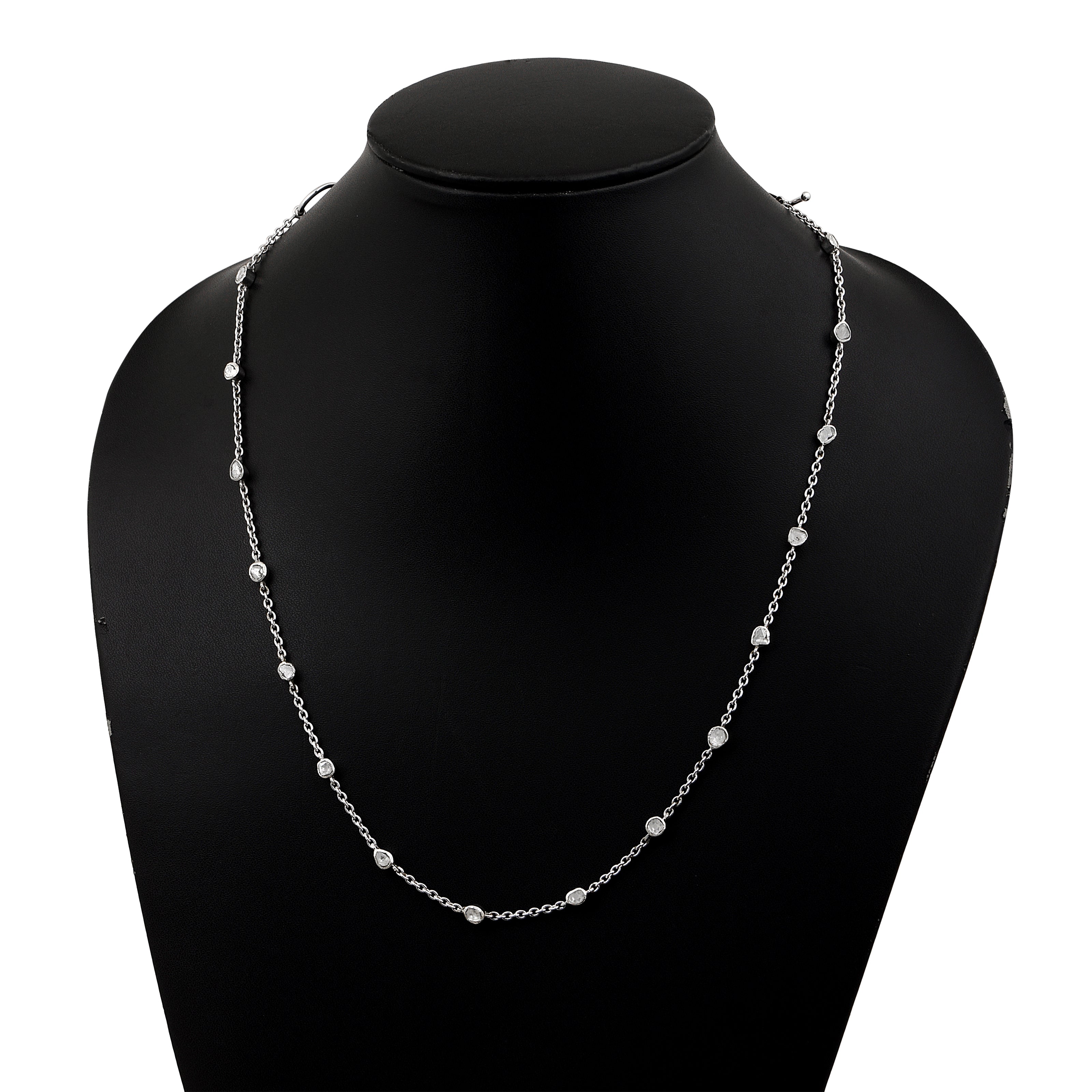 2.00 CTW Natural Diamond slice Polki Necklace 925 Sterling Silver Bezel Diamond Necklace, Uncut Diamond Chain Platinum Plated Necklace