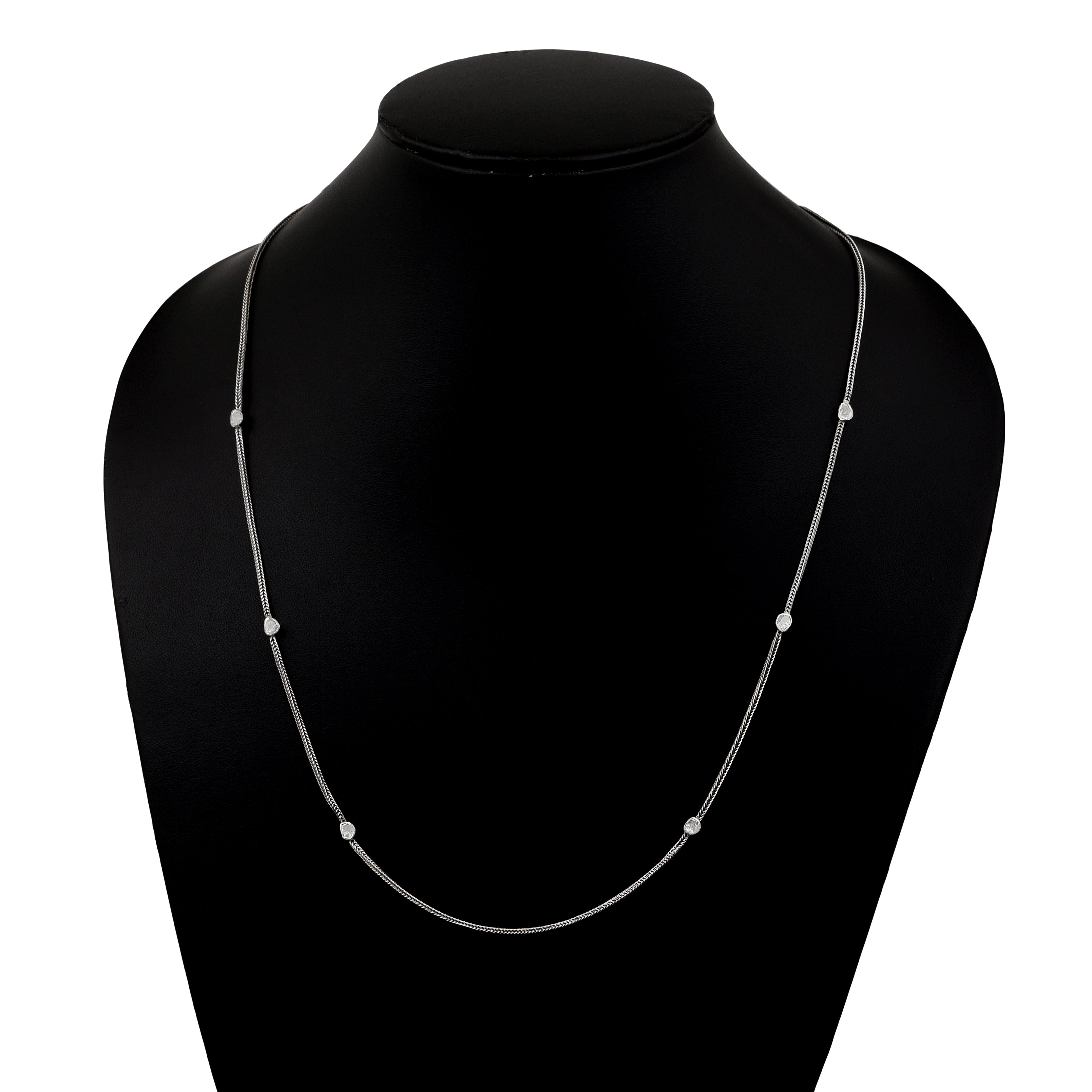 Indian Artisan Crafted 1.20 CTW Natural Diamond Polki Chain Necklace - 925 sterling silver - White Gold Plated