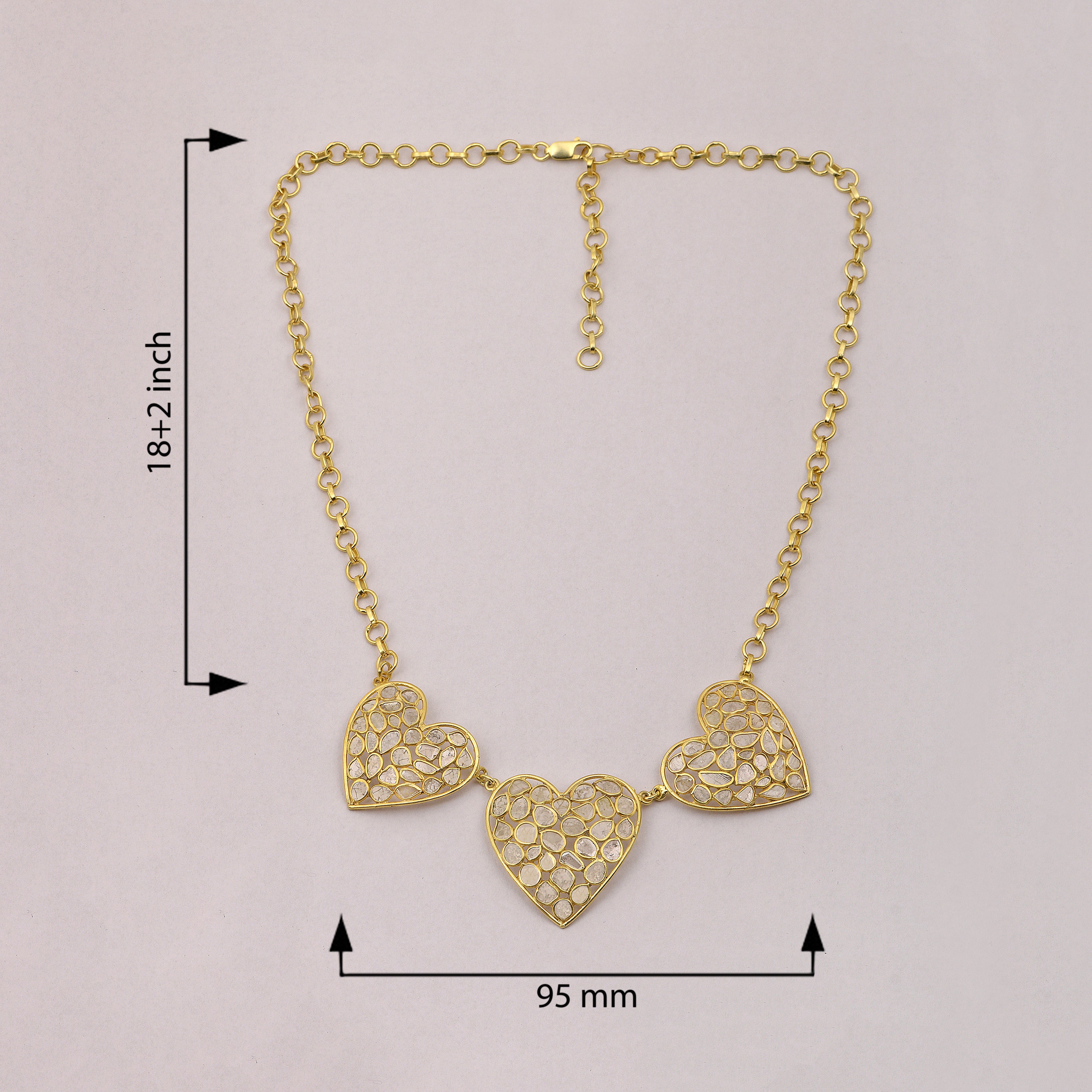 12 CTW Diamond Polki Multiple Heart Necklace