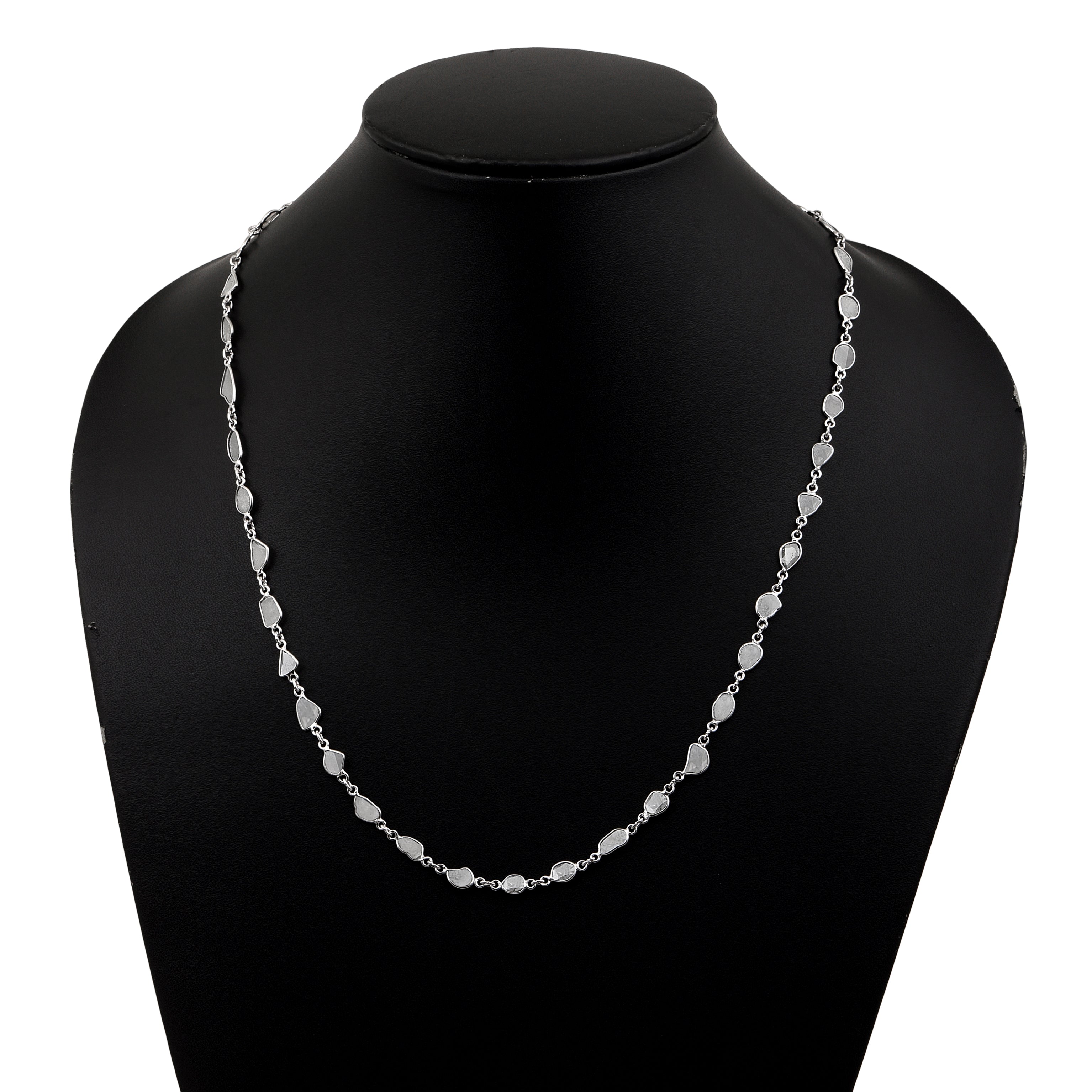 4.00 CTW Natural Diamond slice Polki 30" long Necklace 925 Sterling Silver Bezel Diamond Necklace, Uncut Diamond Chain Platinum Plated Necklace