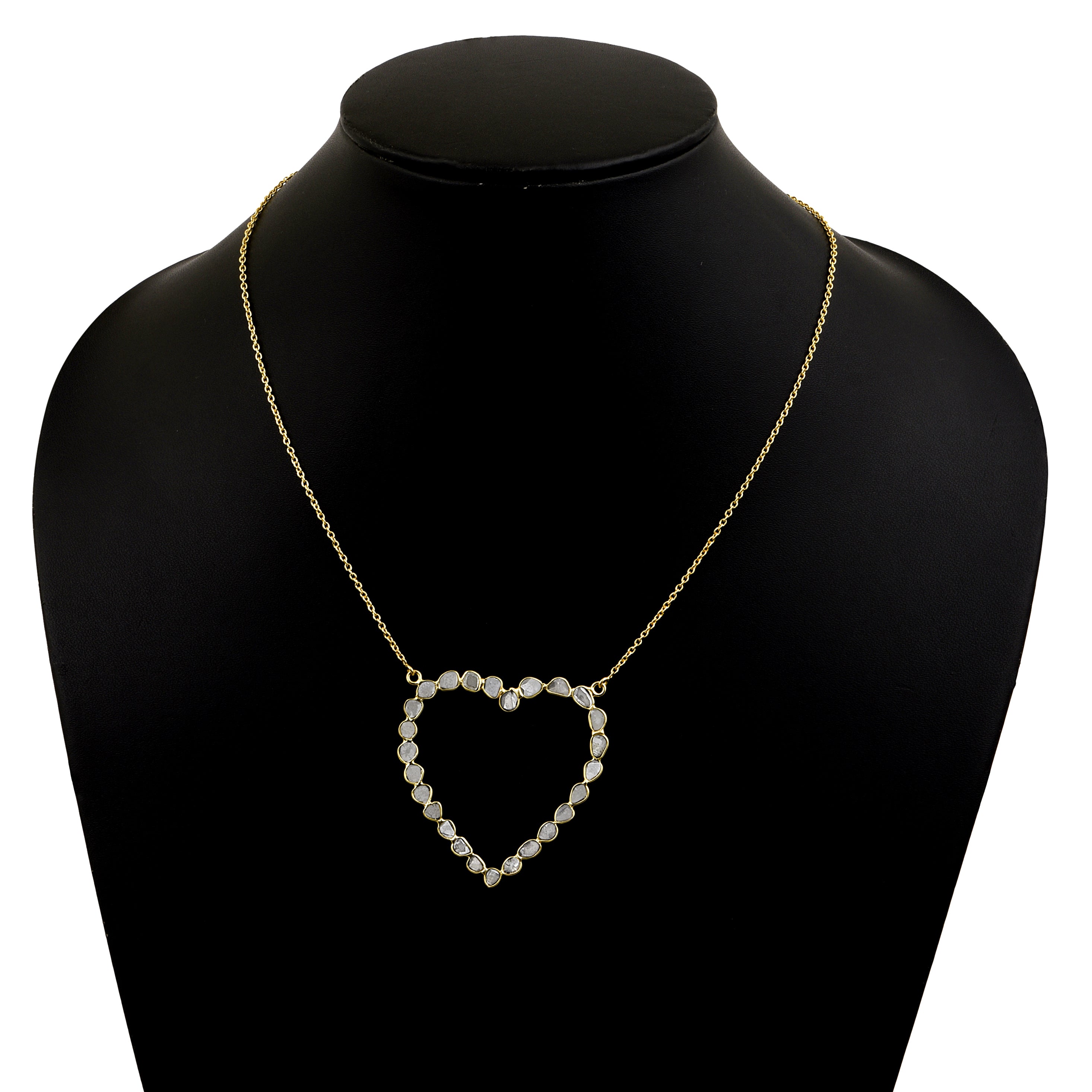 3 CTW Diamond Polki Hollow Heart Pendant Necklace