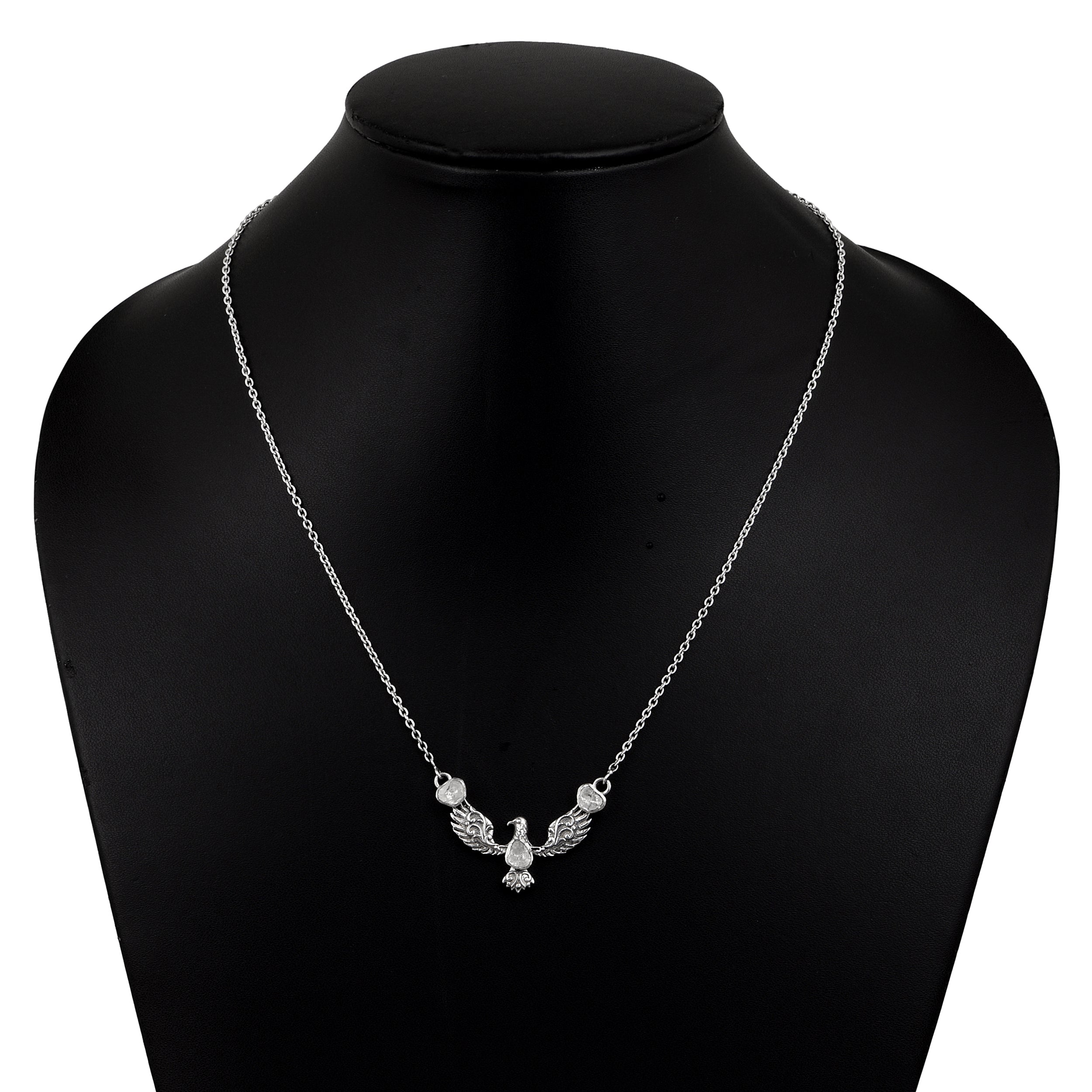 0.50 CTW Polki Diamond Eagle Necklace, 18 Inches Long Chain, 925 Sterling Silver White Gold Plated