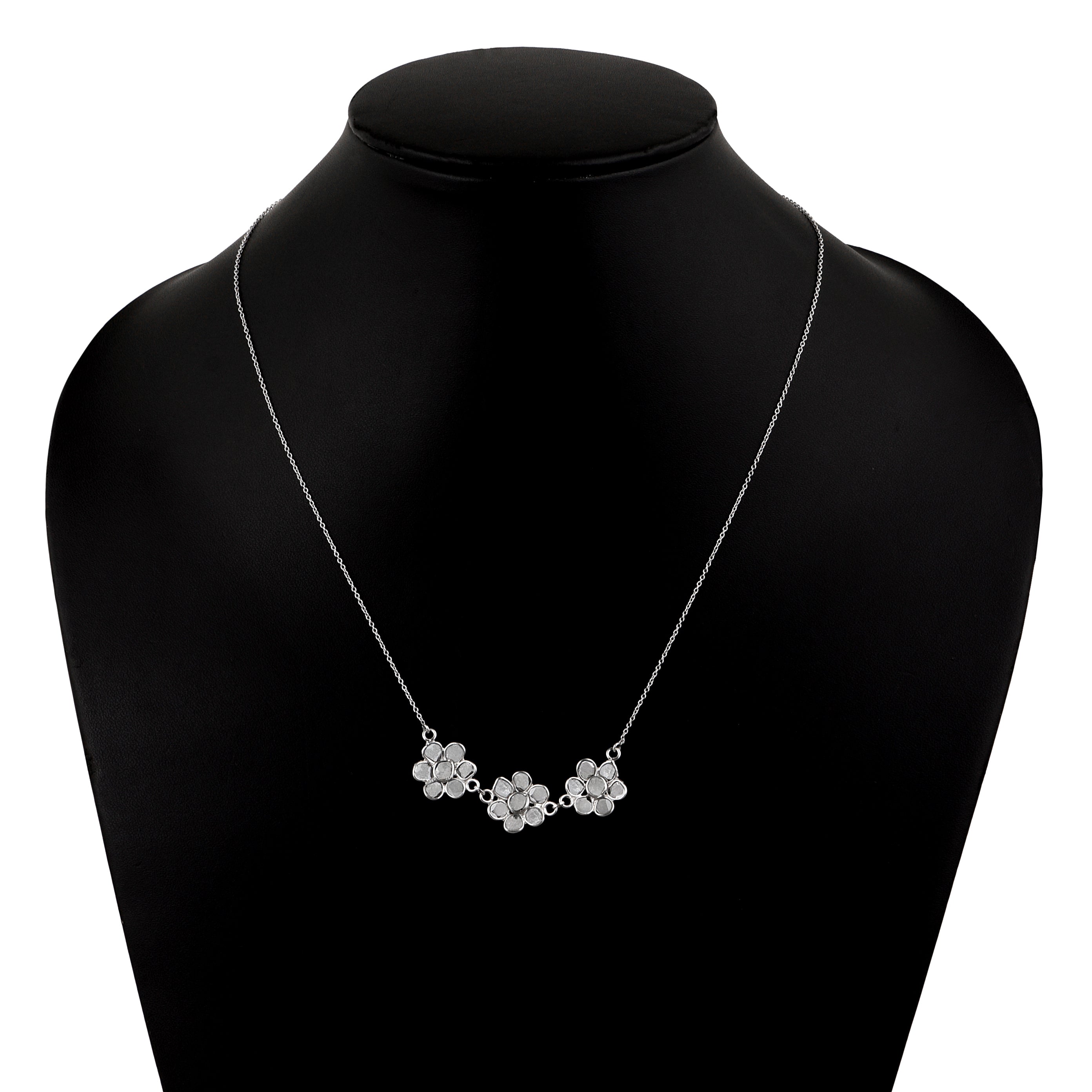 3 CTW Diamond Polki Flower Pendant Necklace