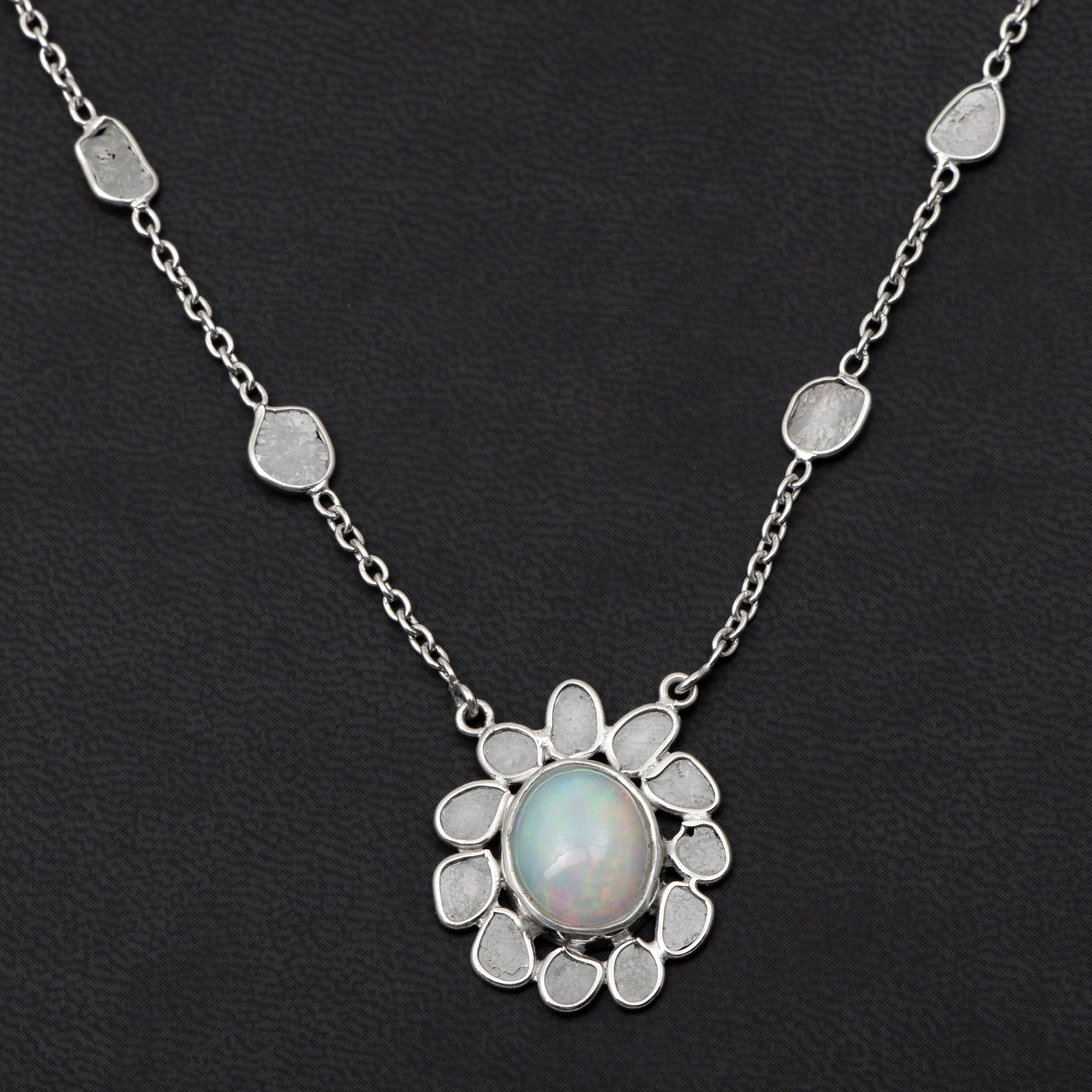 2.10 CTW Diamond Polki Ethiopian Opal Necklace