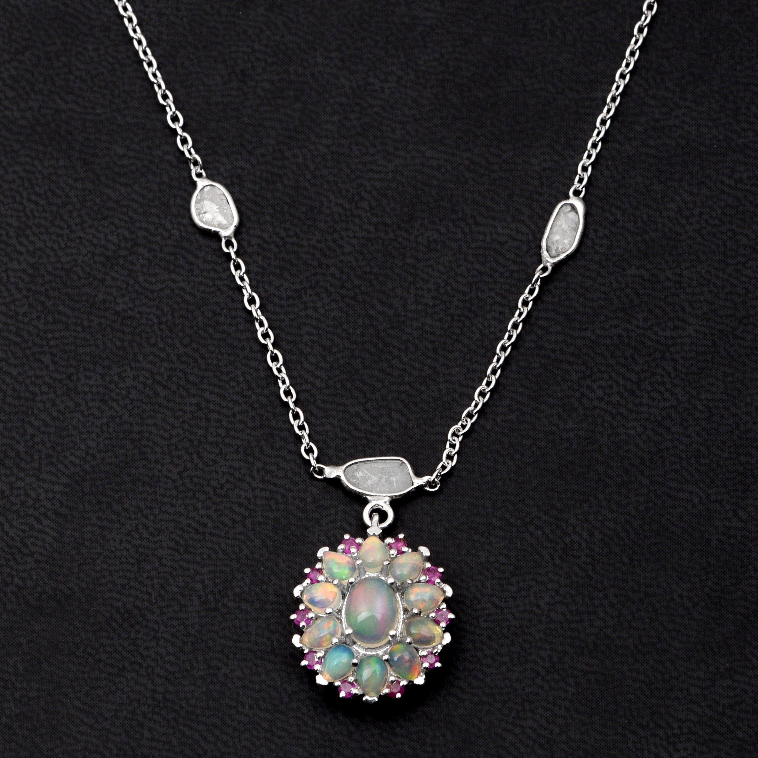 1 CTW Diamond Polki Ethiopian Opal Necklace