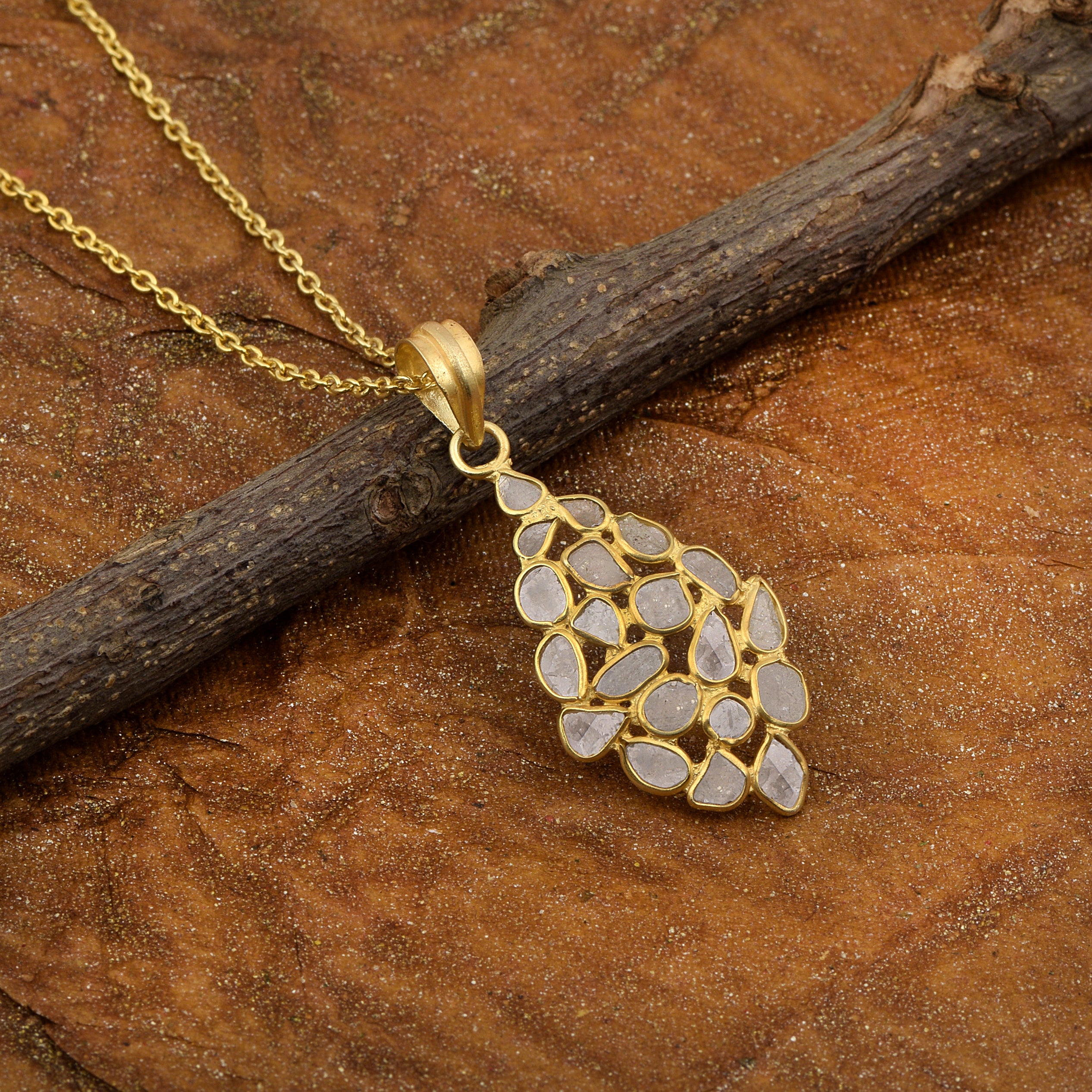 2.50 CTW Diamond Polki Geometric Pendant Necklace