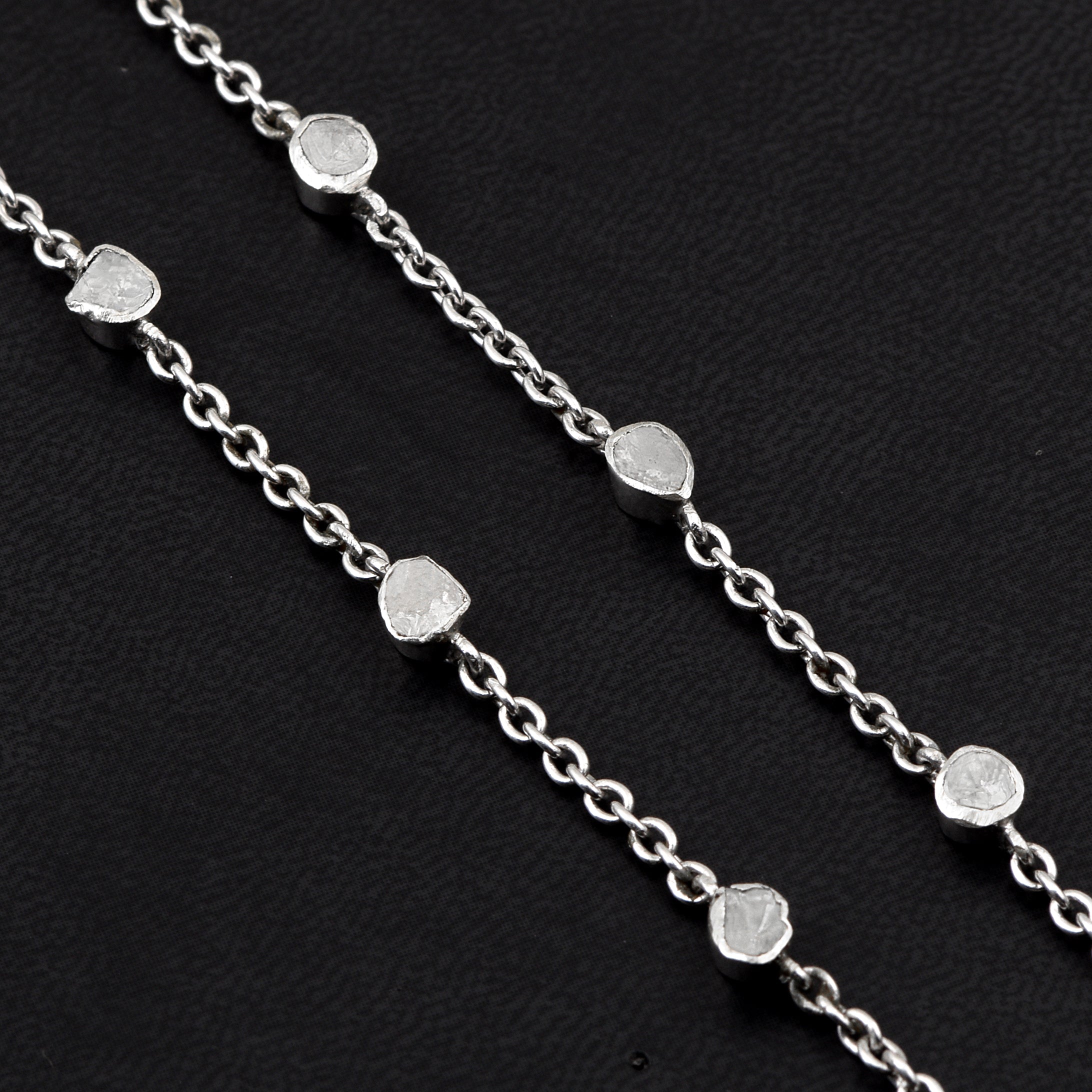2.00 CTW Natural Diamond slice Polki Necklace 925 Sterling Silver Bezel Diamond Necklace, Uncut Diamond Chain Platinum Plated Necklace