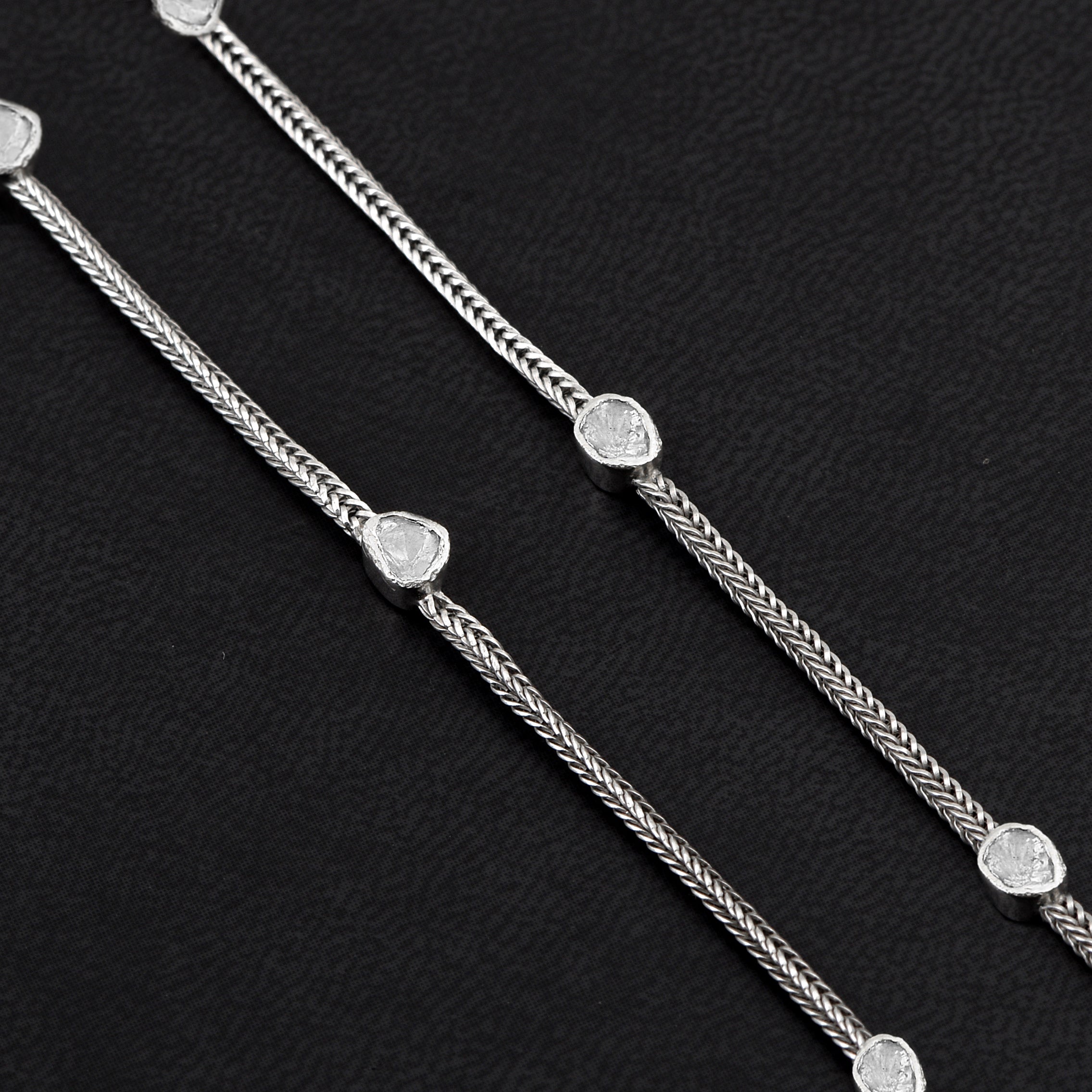 Indian Artisan Crafted 1.20 CTW Natural Diamond Polki Chain Necklace - 925 sterling silver - White Gold Plated