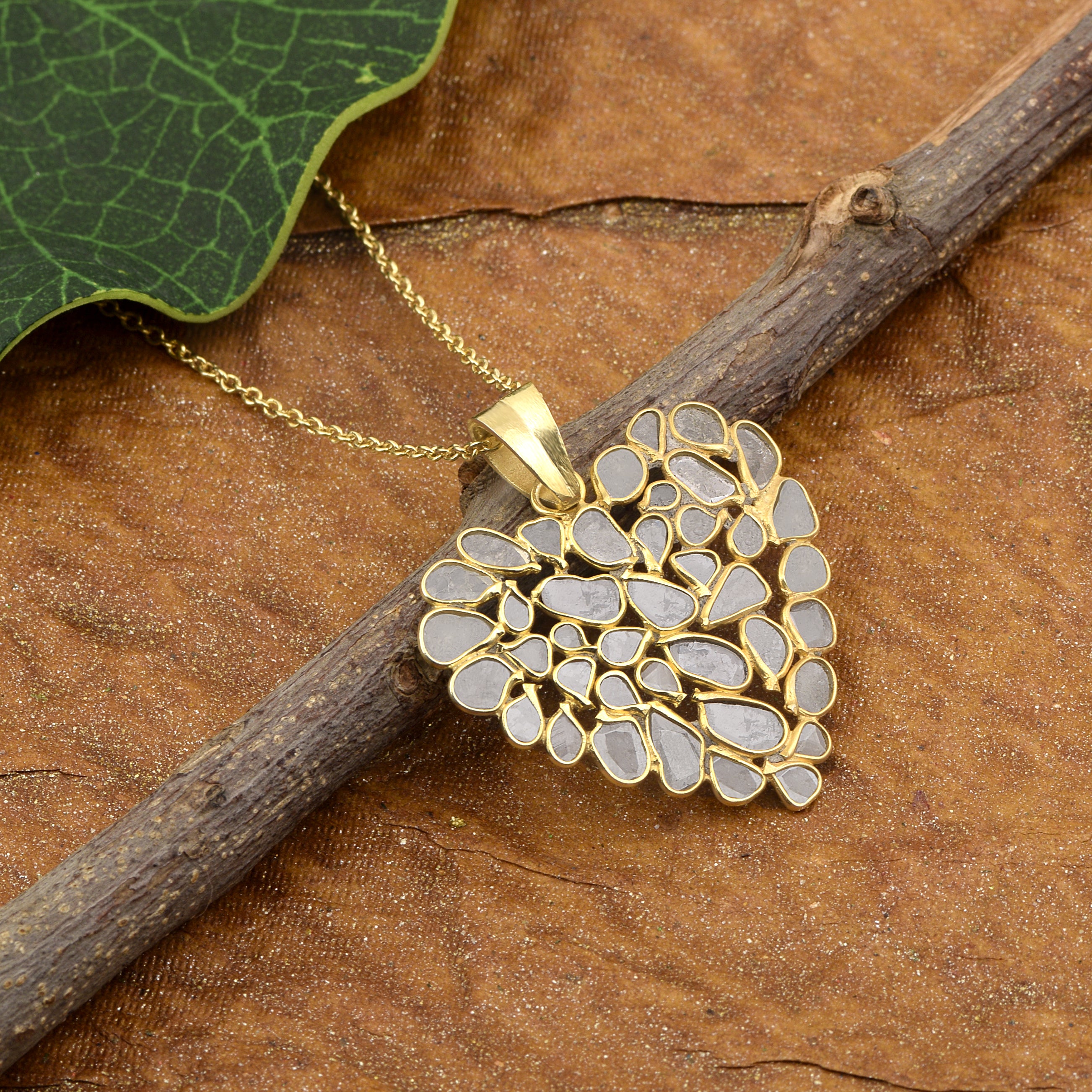 3 CTW Diamond Polki Full Heart Pendant Necklace